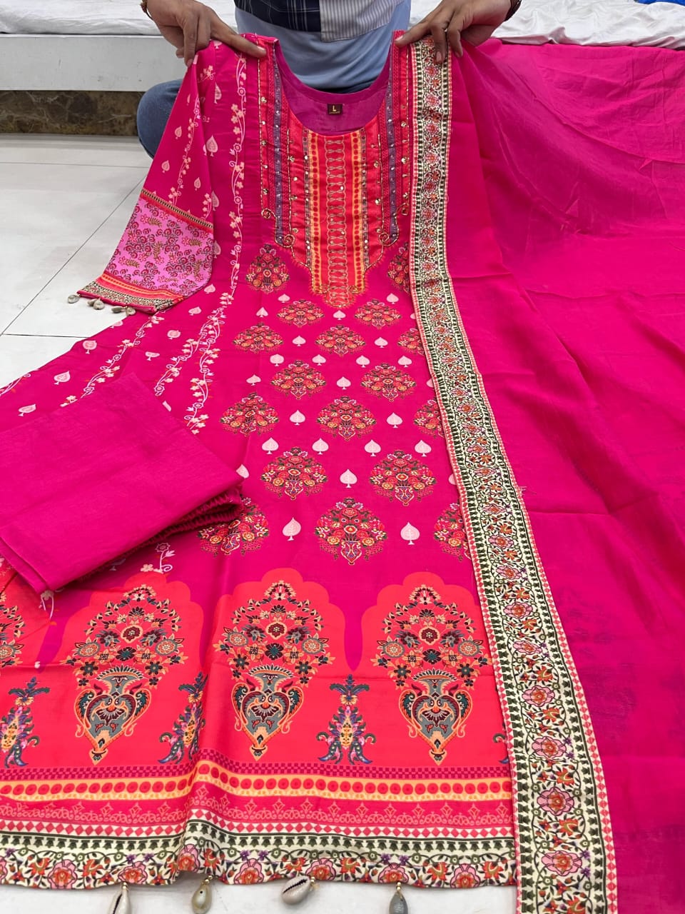 Raavya Pink Diamond Silk Schiffli Suit Set