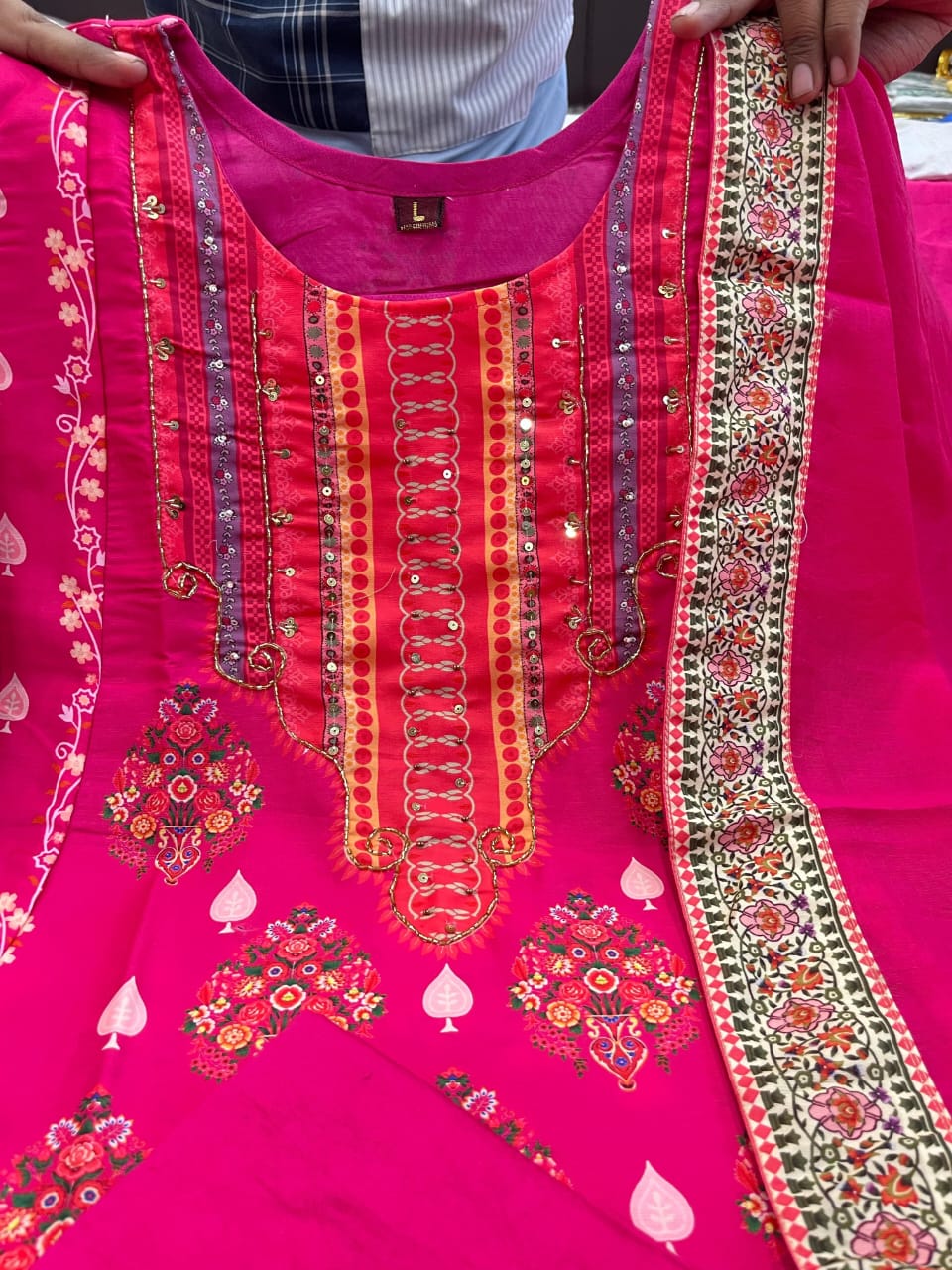 Raavya Pink Diamond Silk Schiffli Suit Set