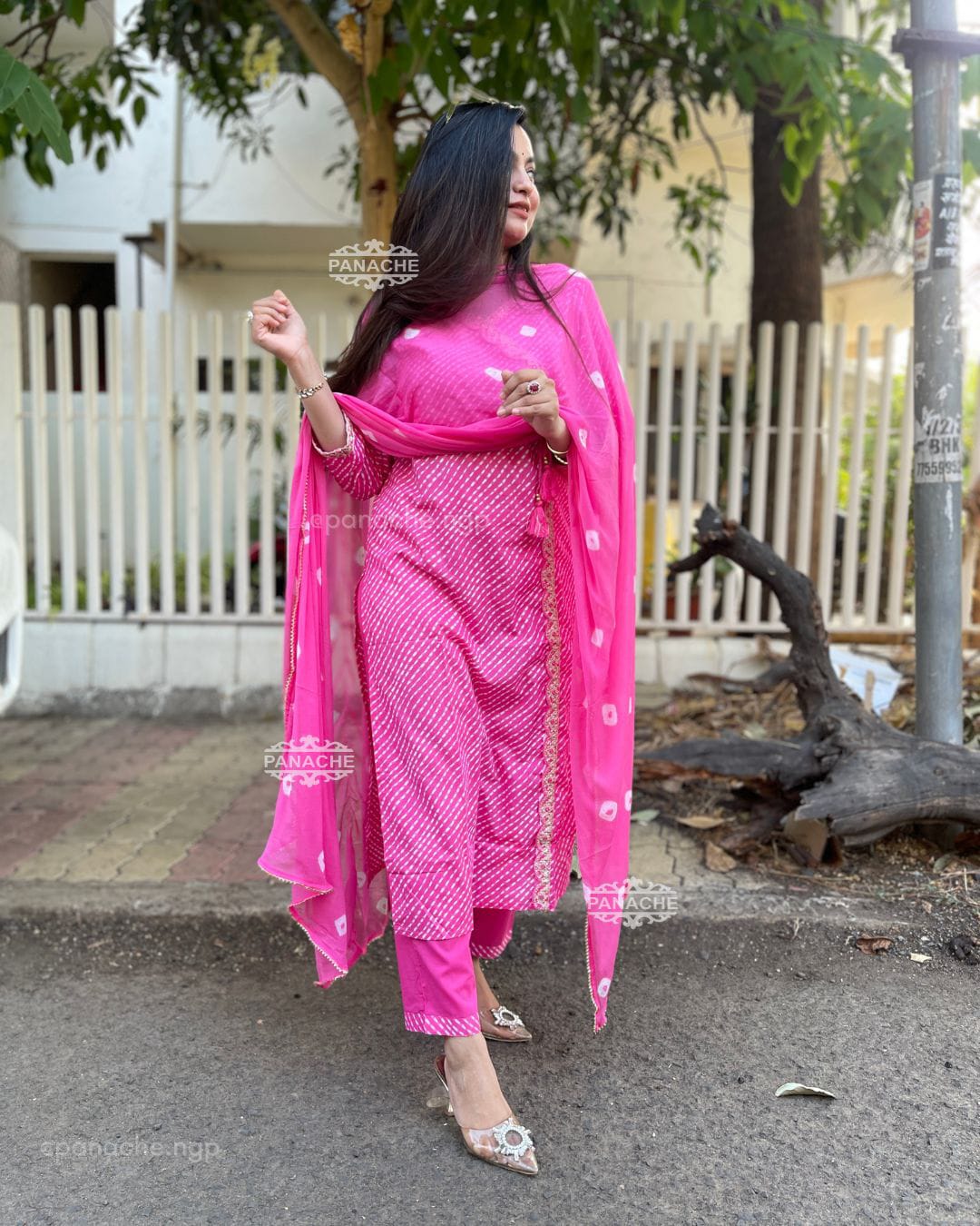 Gulnehar Pink Lahariya Embroidered Cotton Suit Set