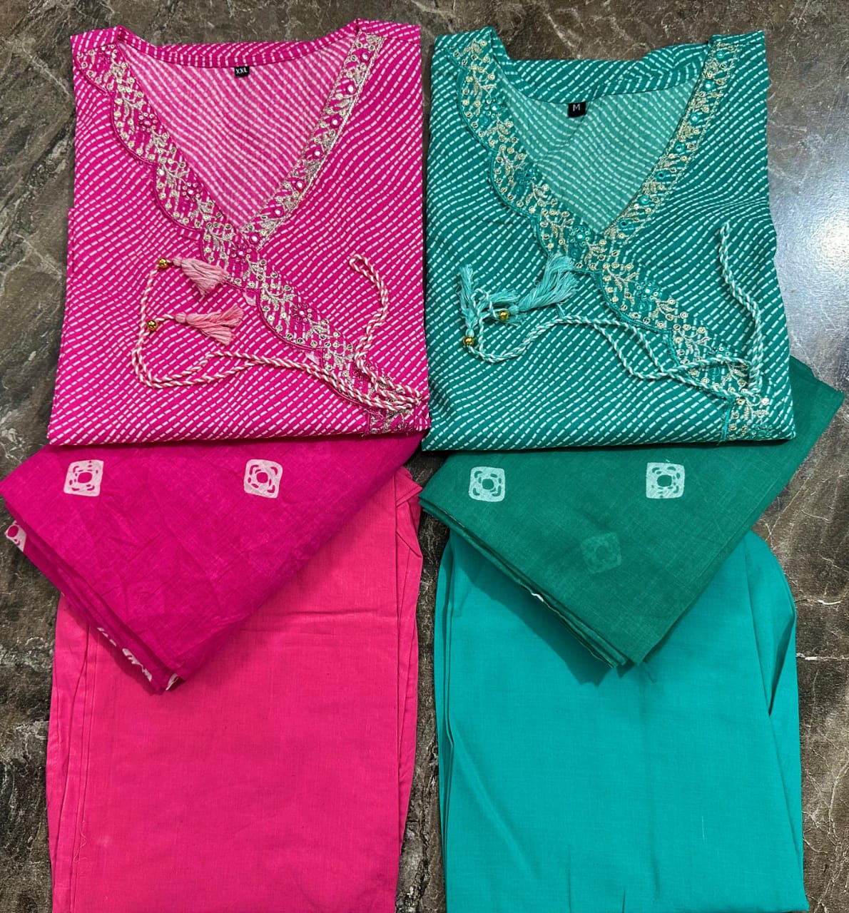 Gulnehar Pink Lahariya Embroidered Cotton Suit Set