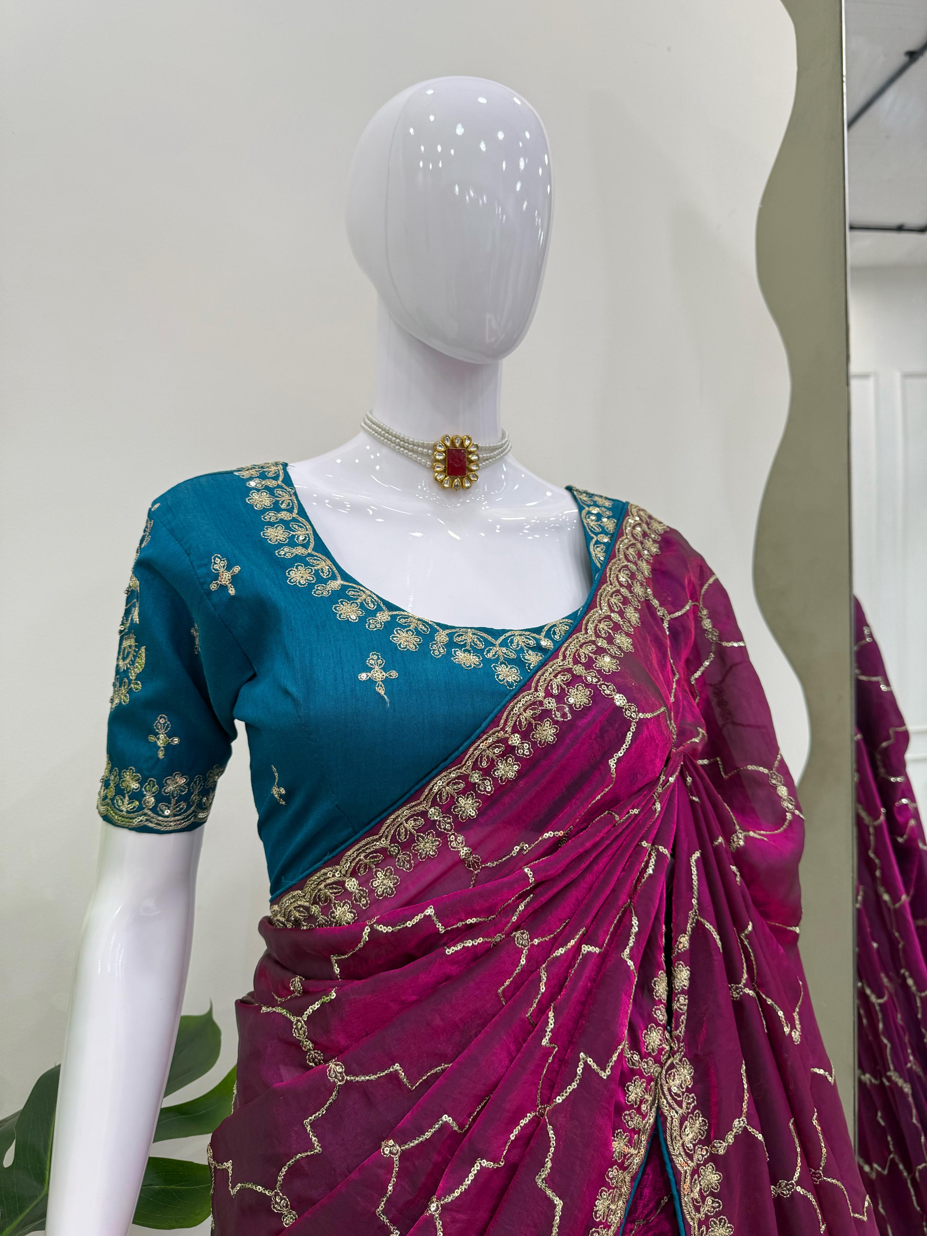 Ruhaniya Purple Designer Jimmy Chu Sequin Saree