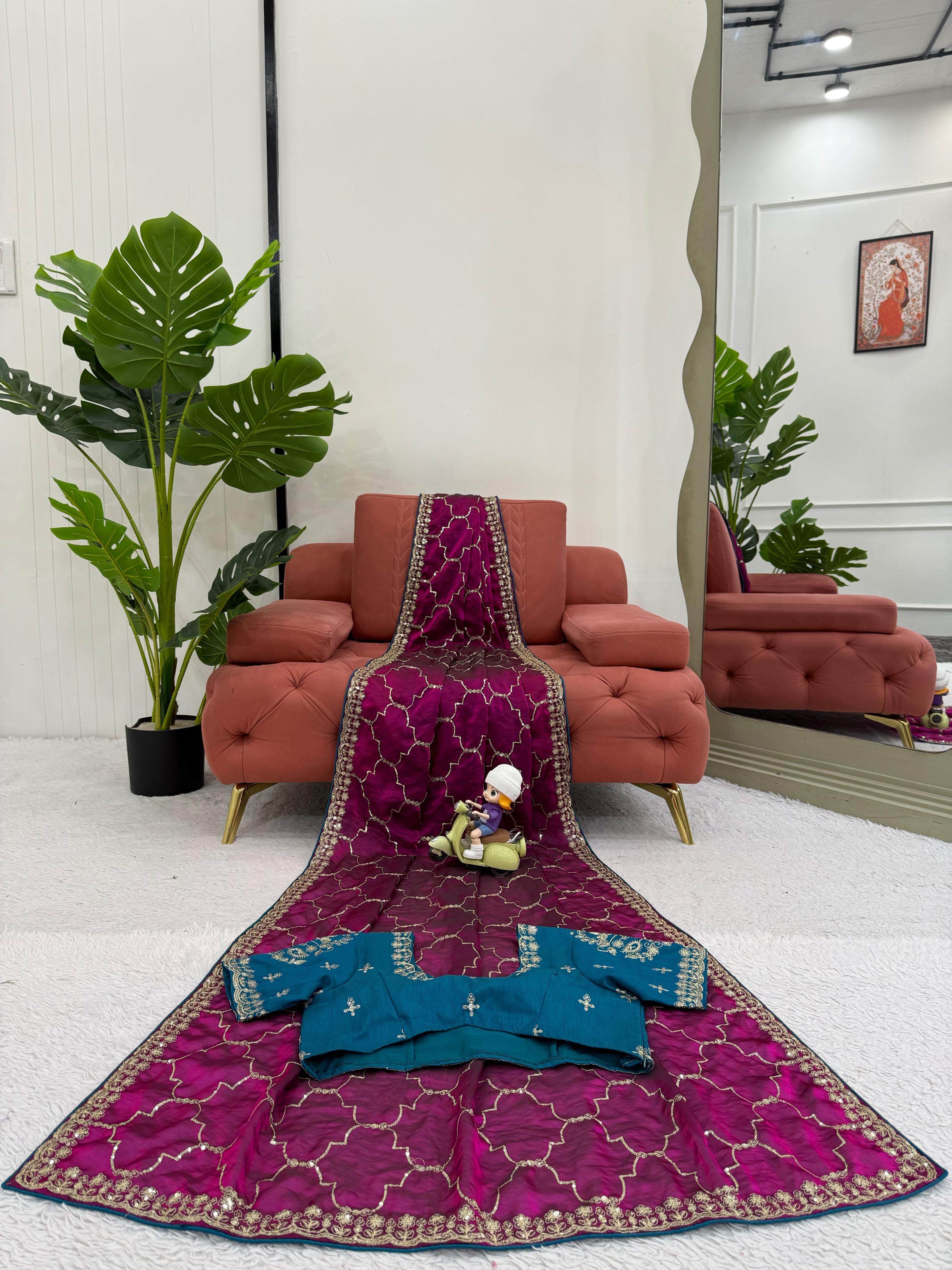 Ruhaniya Purple Designer Jimmy Chu Sequin Saree