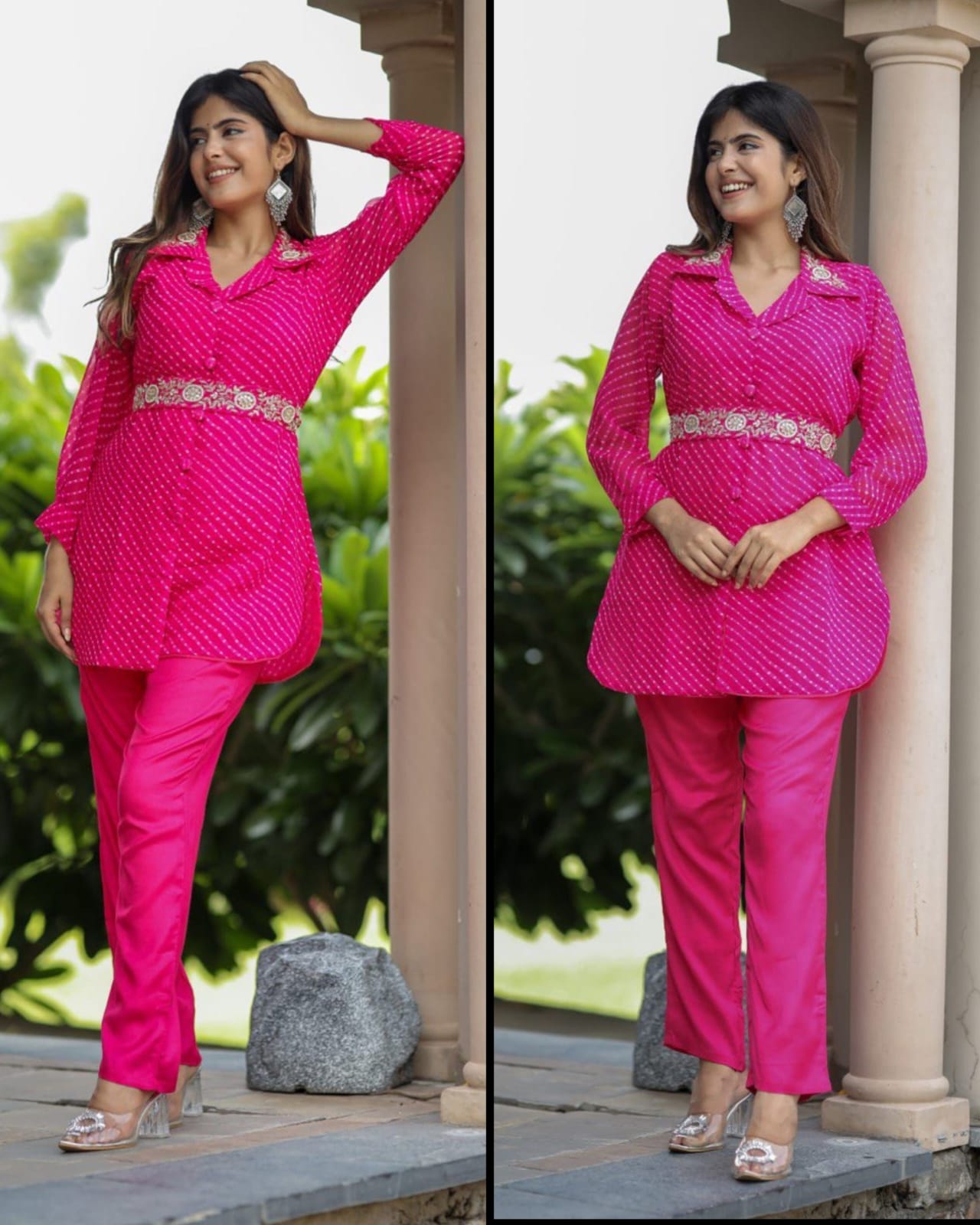 Zyra Pink Georgette Handworked Cord Set