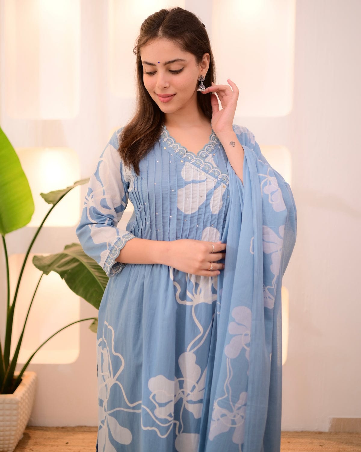 Aafreen Light Blue Azrak Cotton Suit Set
