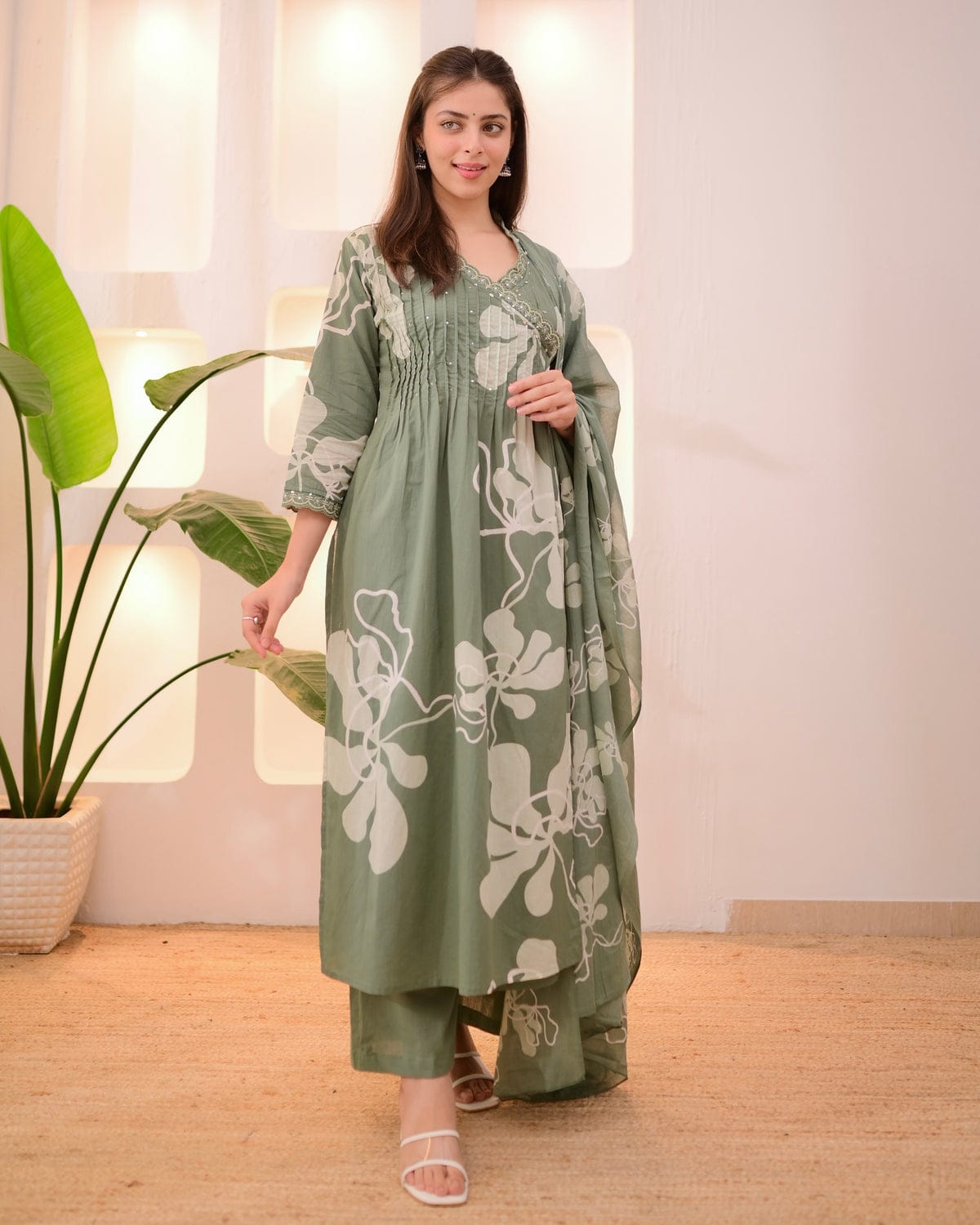 Aafreen Light green Azrak Cotton Suit Set