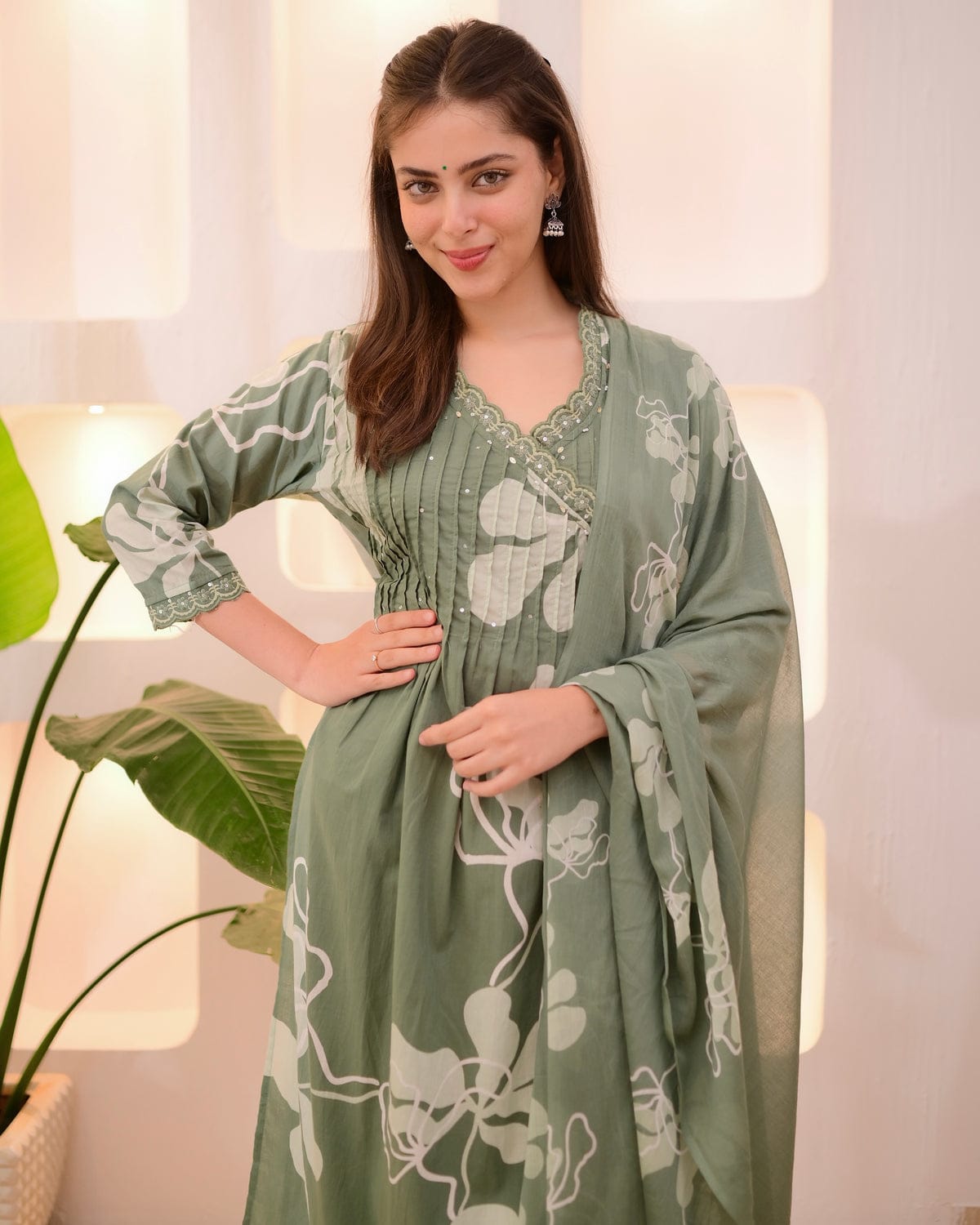 Aafreen Light green Azrak Cotton Suit Set