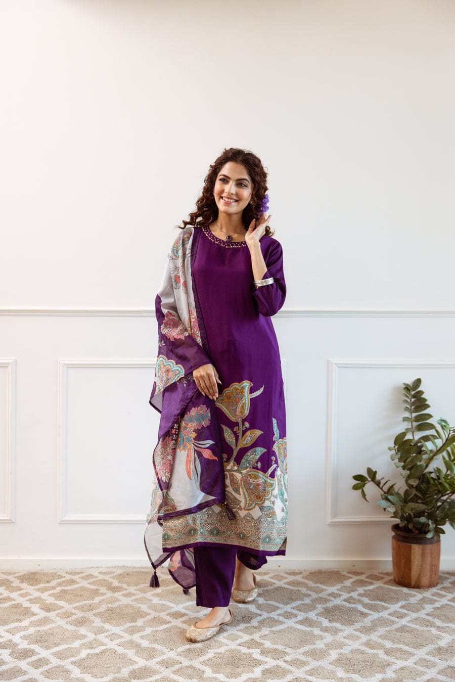Lavanya Purple Floral KitKat Silk Suit Set