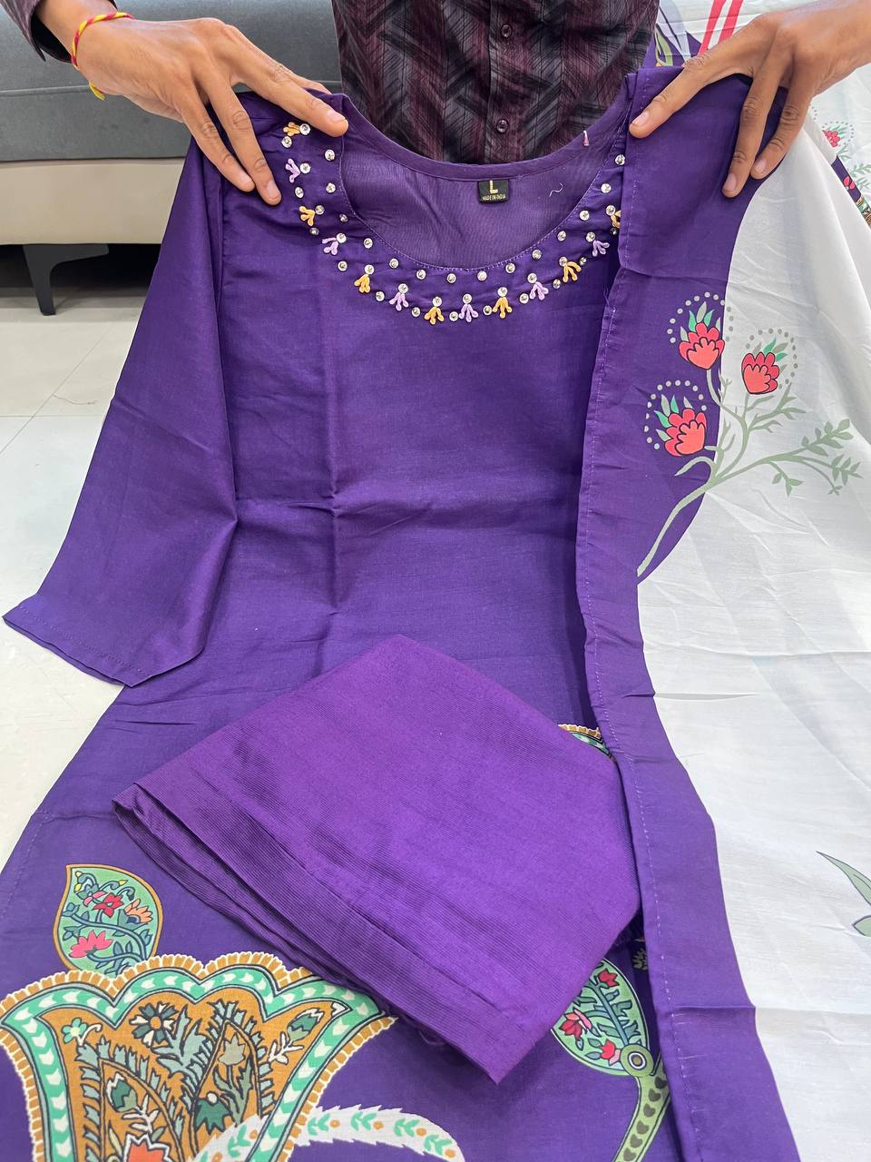 Lavanya Purple Floral KitKat Silk Suit Set