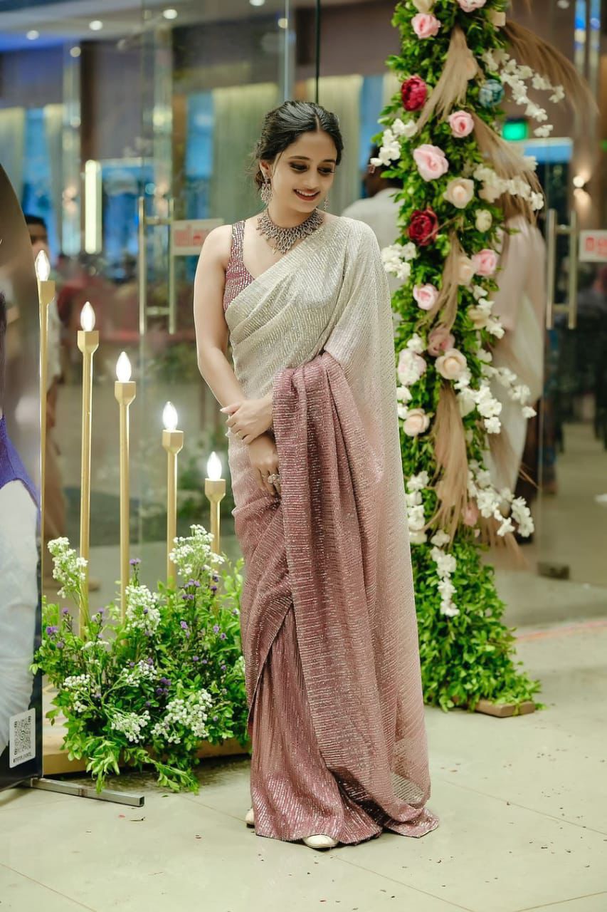 Noorani Light Purple Sequin Embroidered Georgette Saree