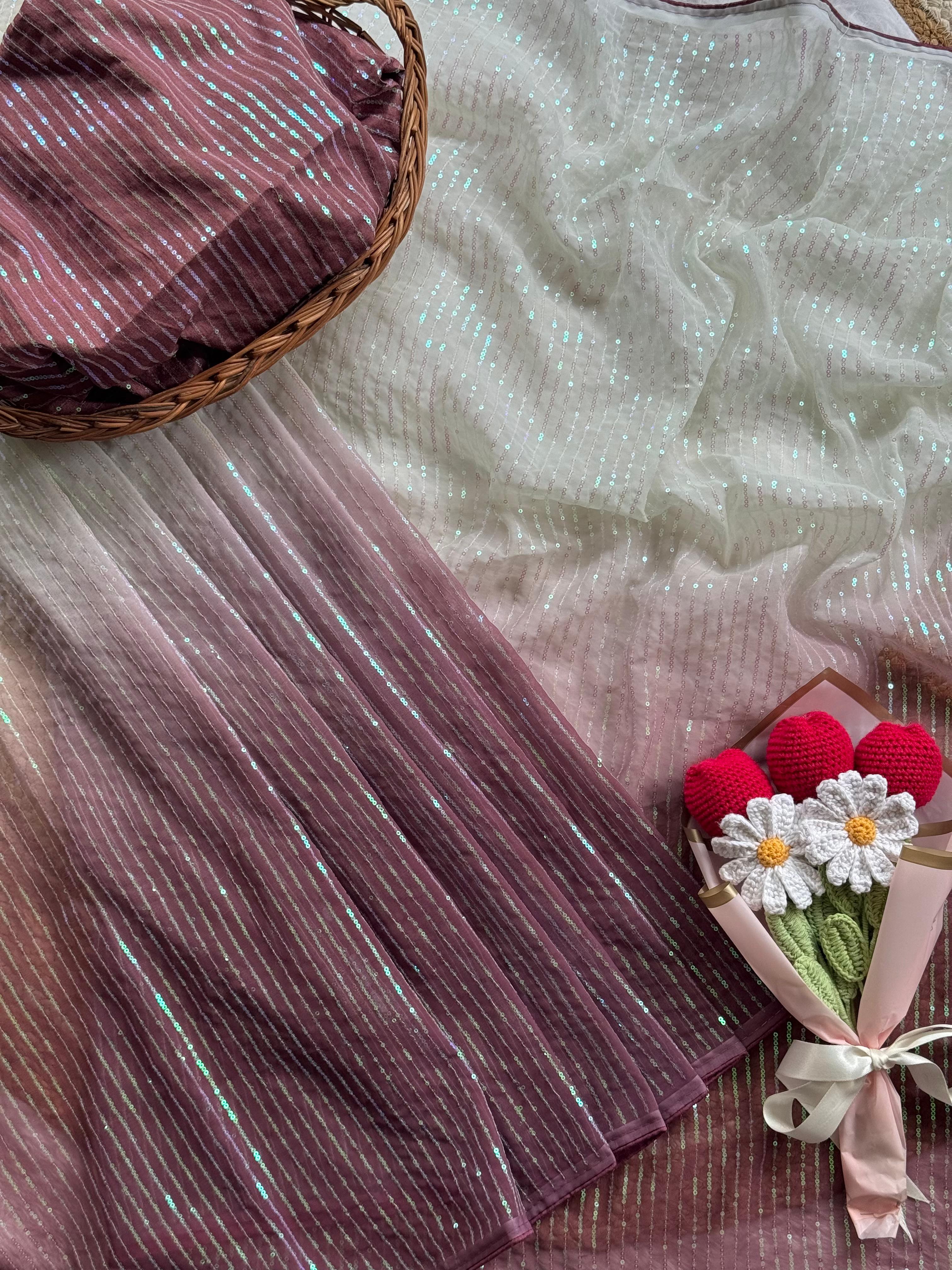 Noorani Light Purple Sequin Embroidered Georgette Saree