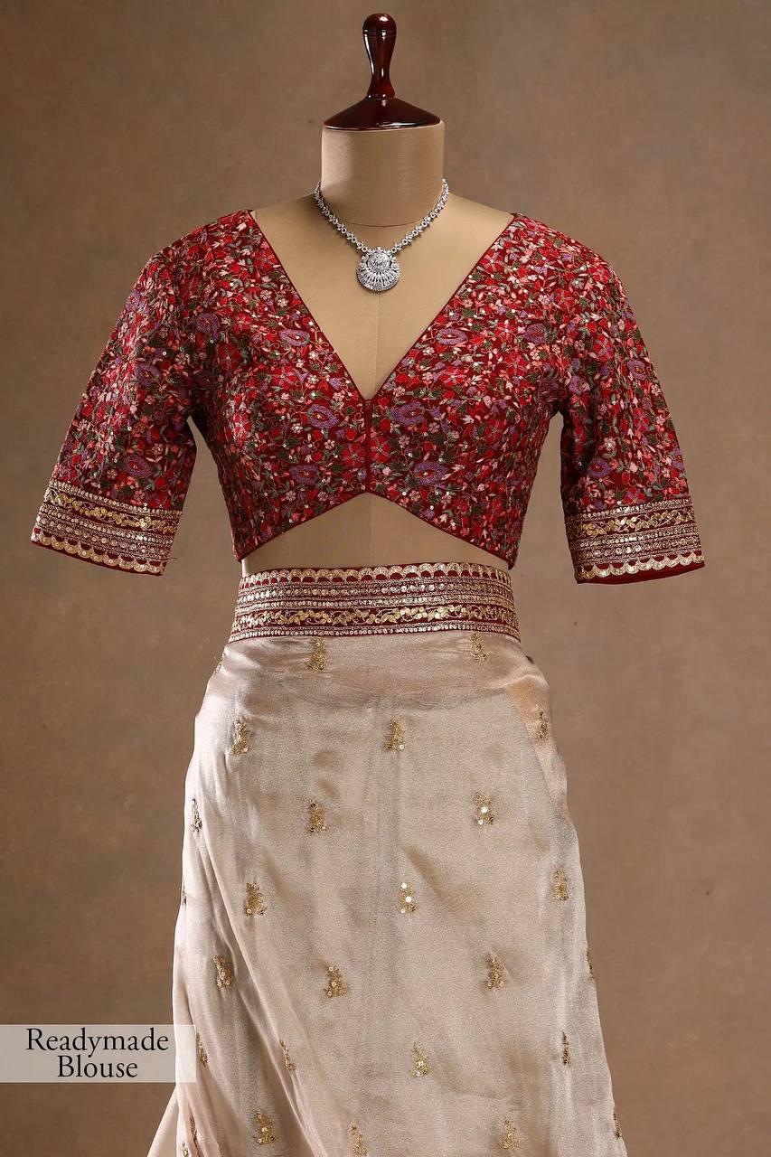 Beige Embroidered Zimmy Choo Silk Saree