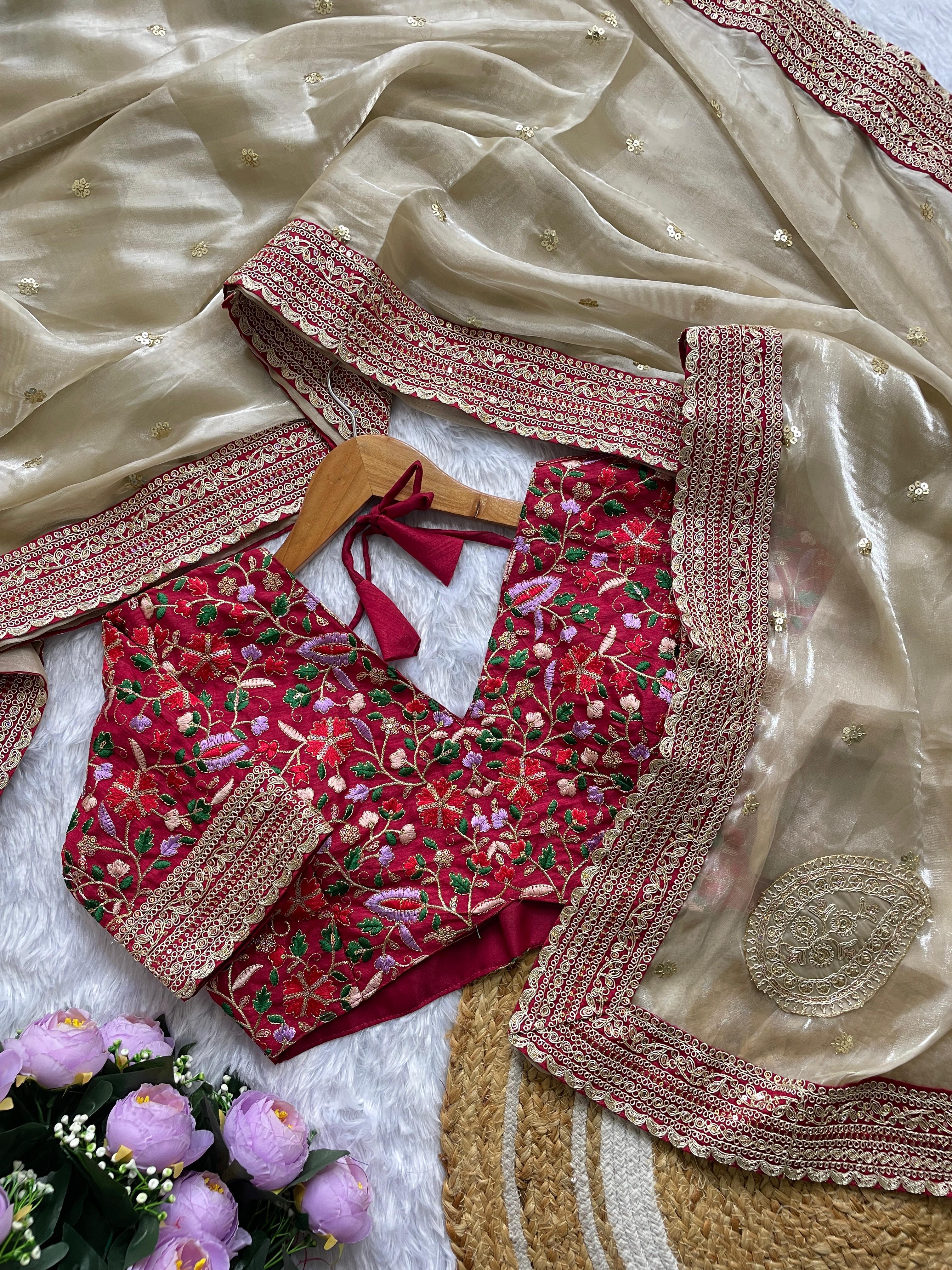 Beige Embroidered Zimmy Choo Silk Saree
