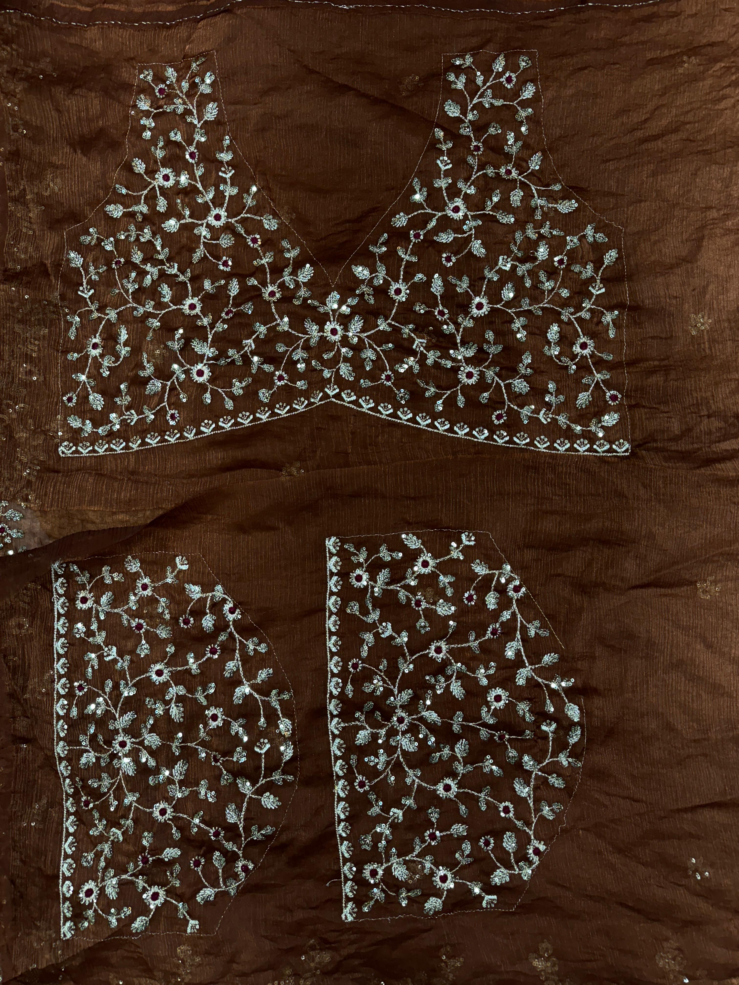 Beautiful Brown Sequin Embroidered Chiffon Saree