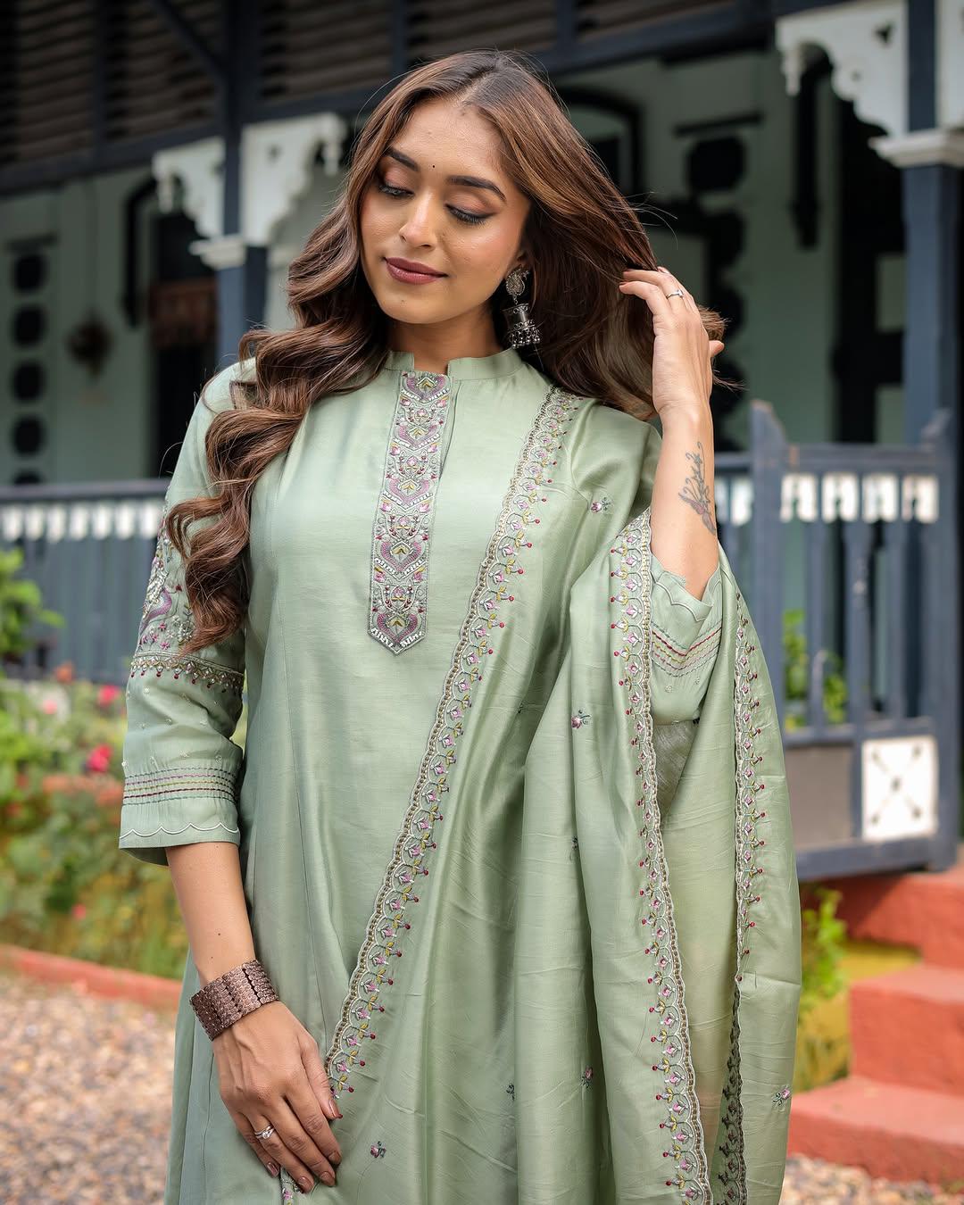 New Trending Muslin Silk Embroidered Anarkali Set