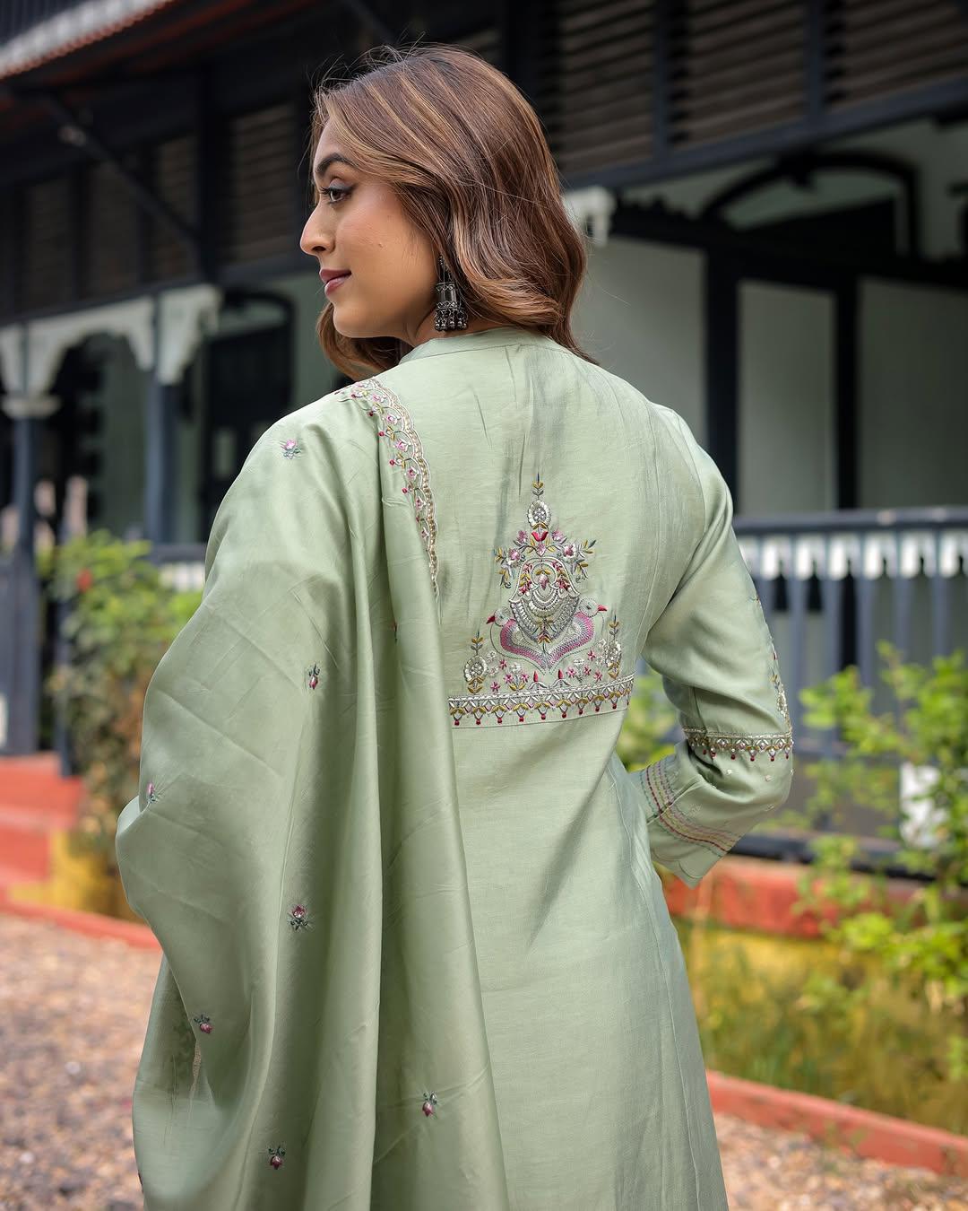 New Trending Muslin Silk Embroidered Anarkali Set