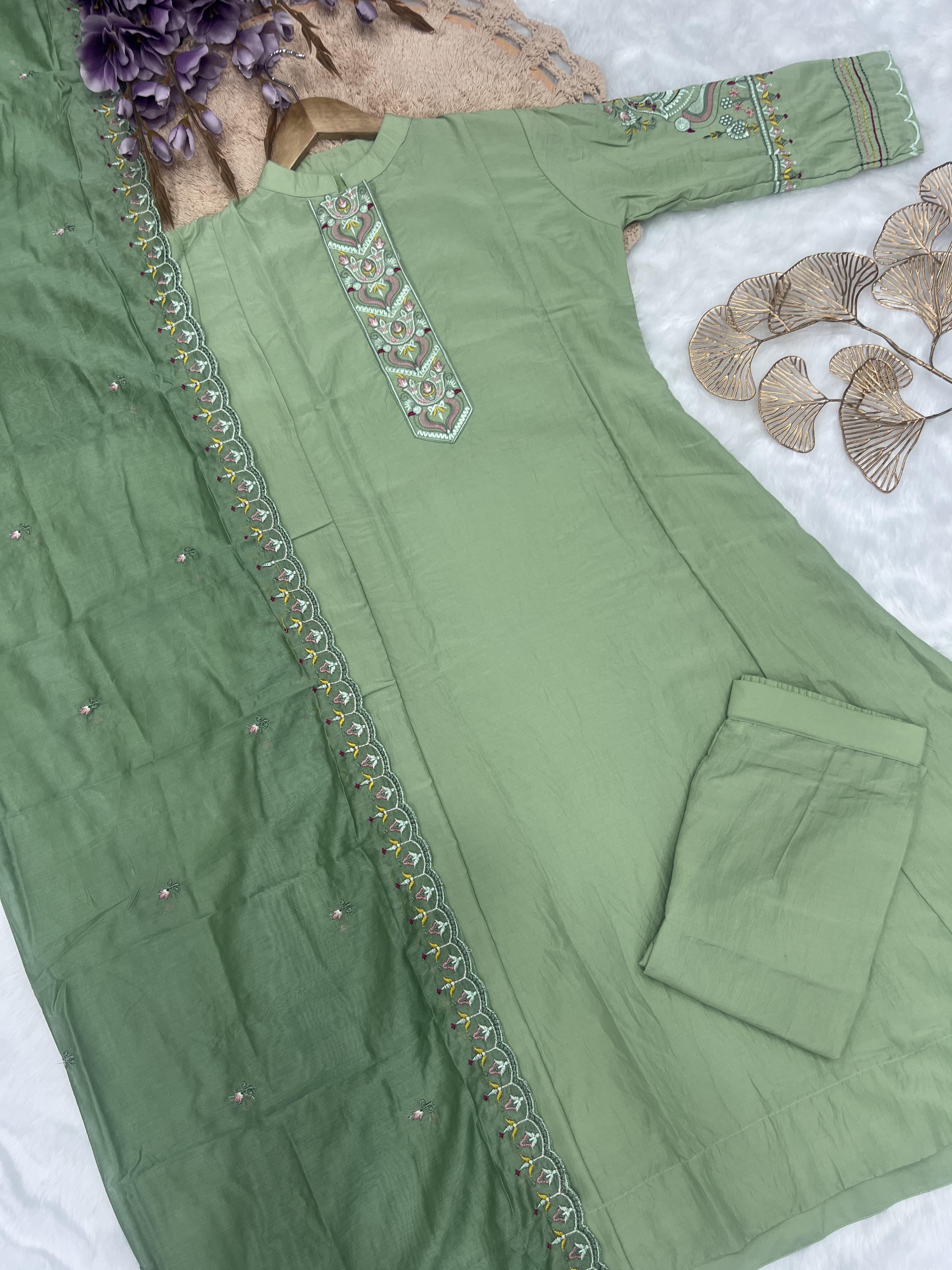 New Trending Muslin Silk Embroidered Anarkali Set