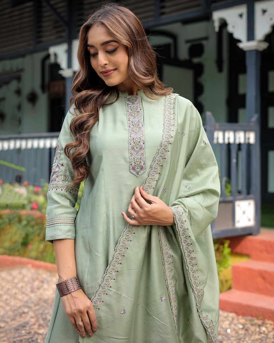 New Trending Muslin Silk Embroidered Anarkali Set