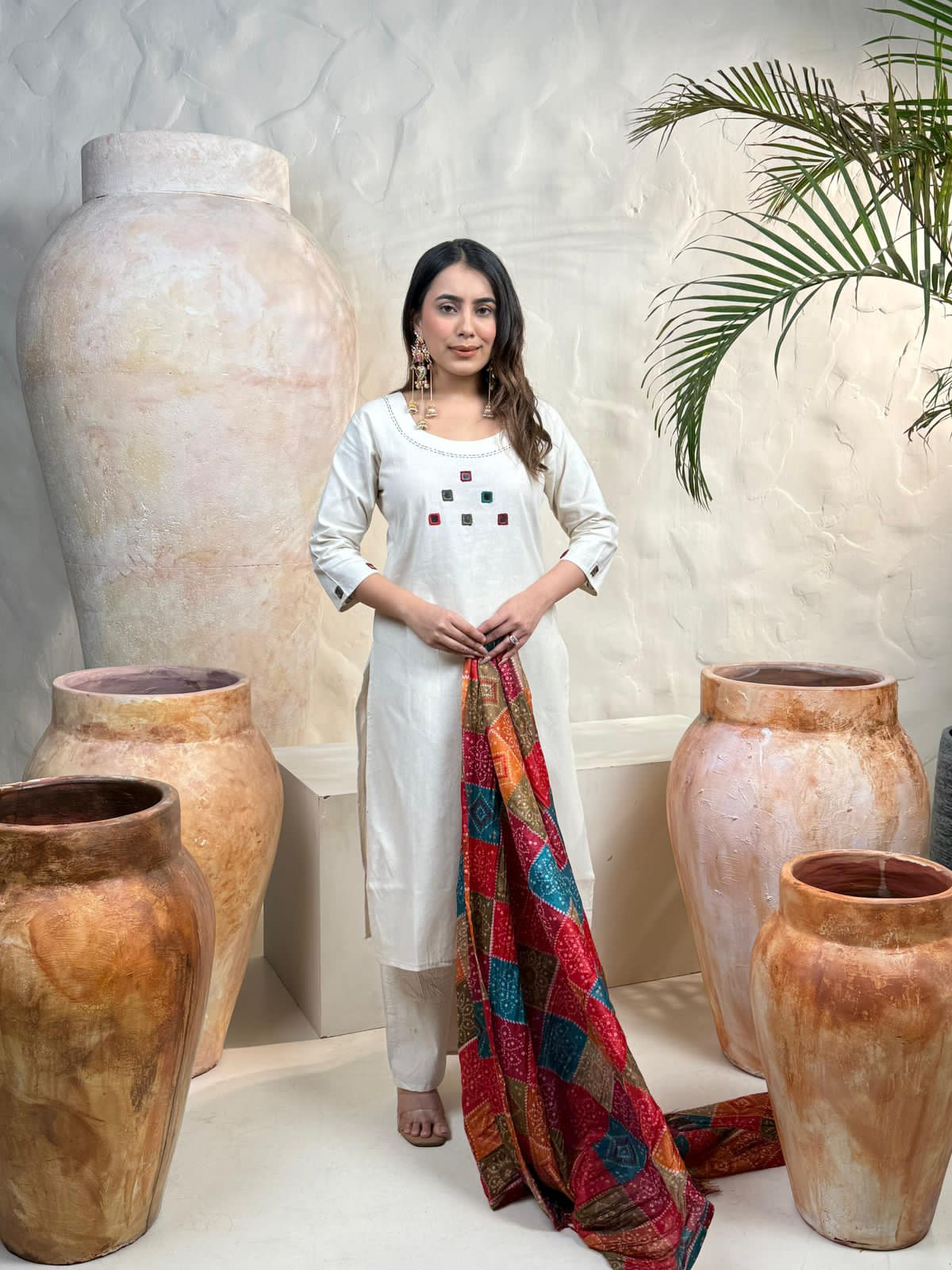 Trending Off-White Khadi Flex Embroidered Suit Set