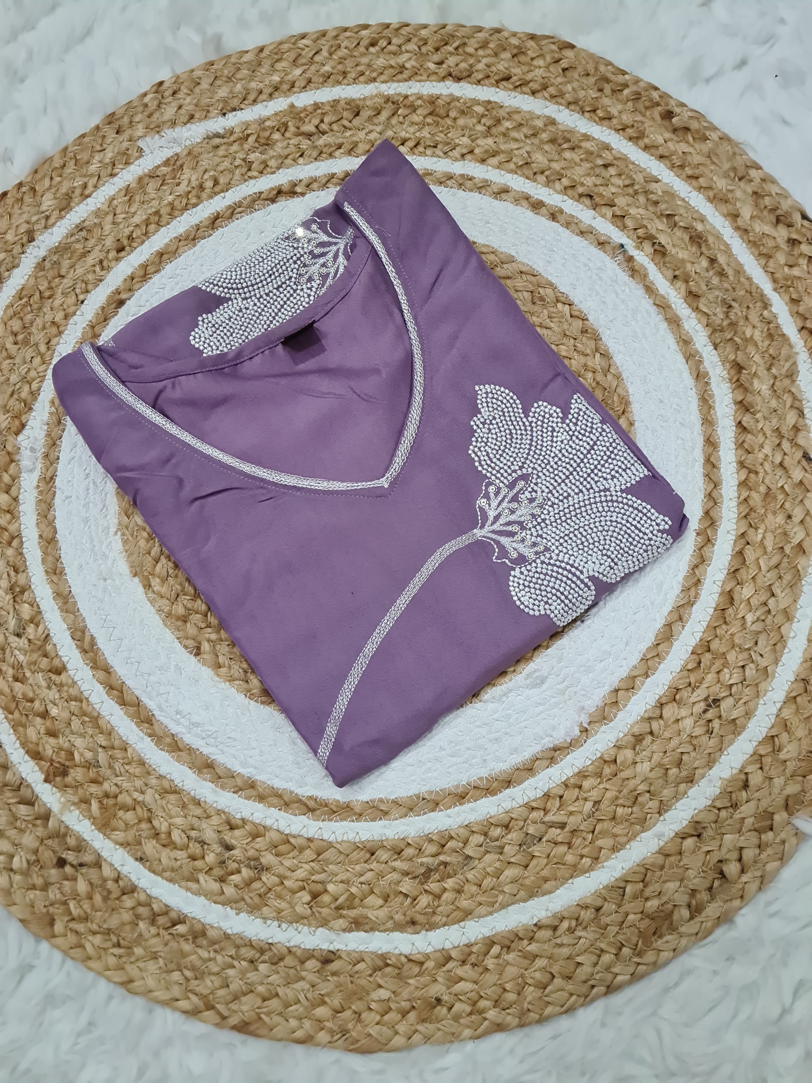 Purple Viscose Reyon Embroidered Suit Set