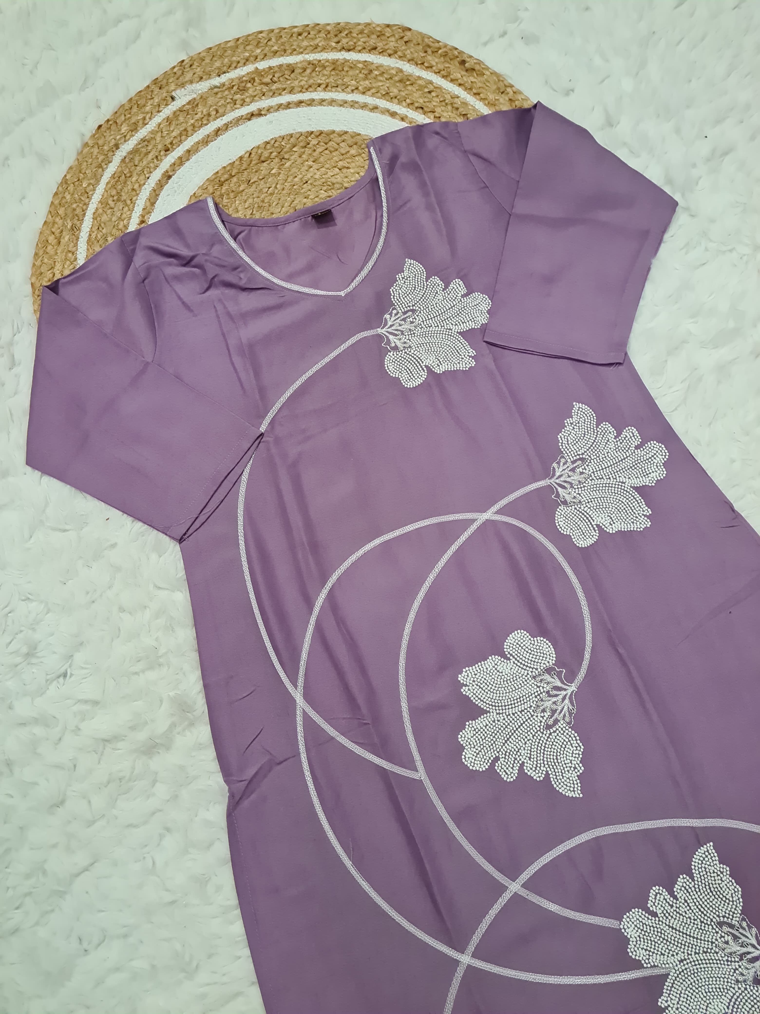 Purple Viscose Reyon Embroidered Suit Set