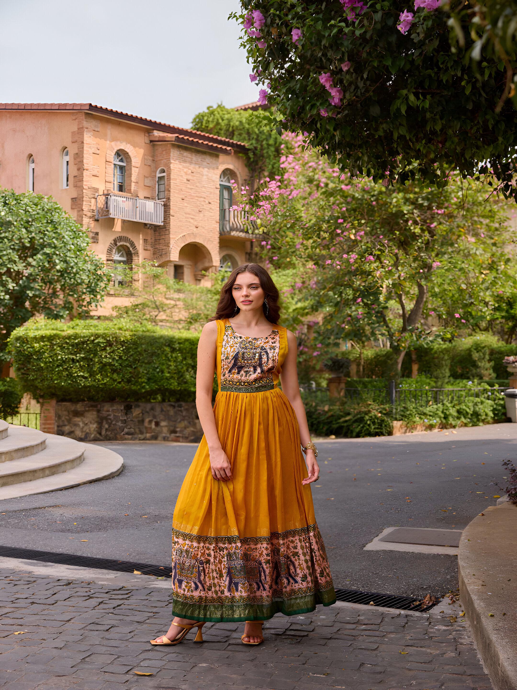 Navya Mustard Muslin Silk Anarkali Gown