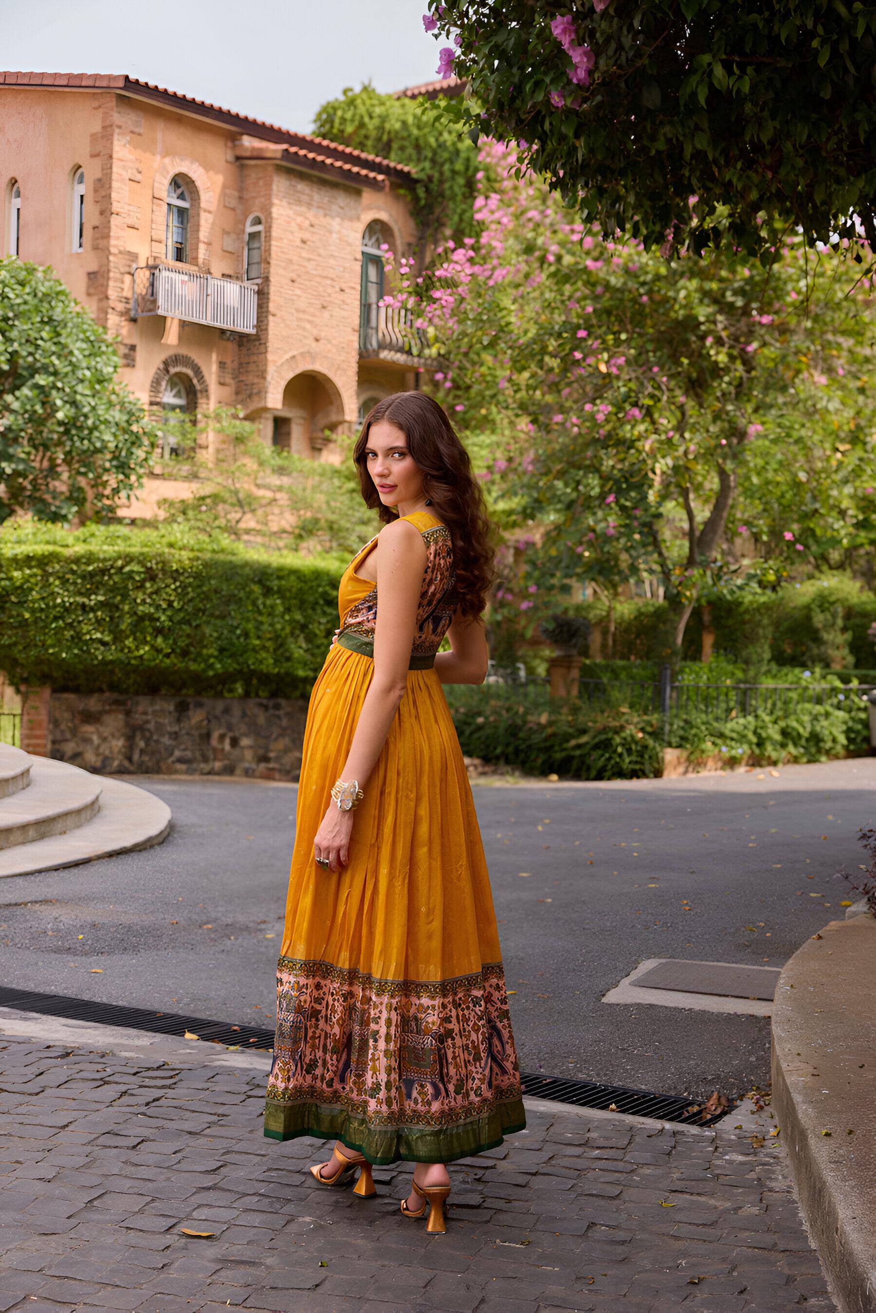 Navya Mustard Muslin Silk Anarkali Gown