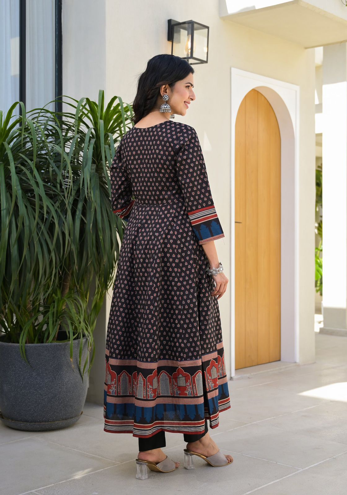 Noorani Black Heavy Flared Anarkali Suit Set