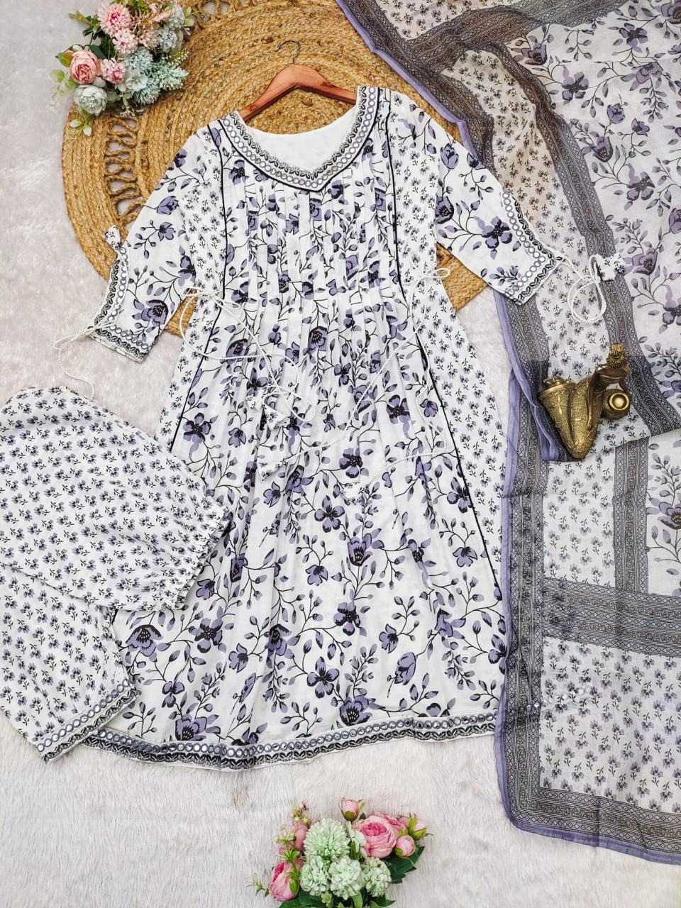 Beautiful Blue Floral Anarkali Palazzo Set