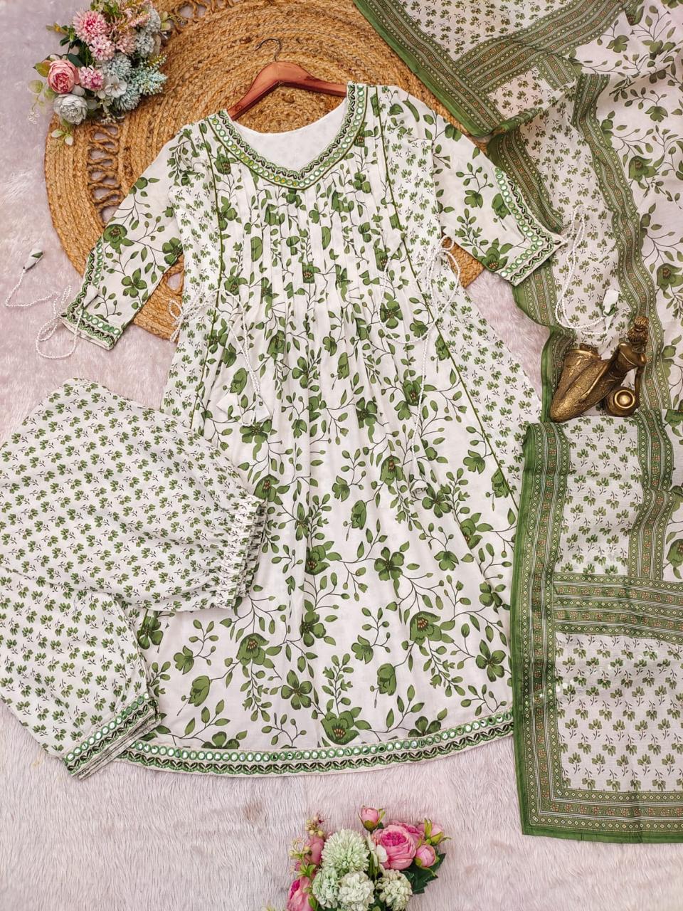Beautiful Green Floral Anarkali Palazzo Set
