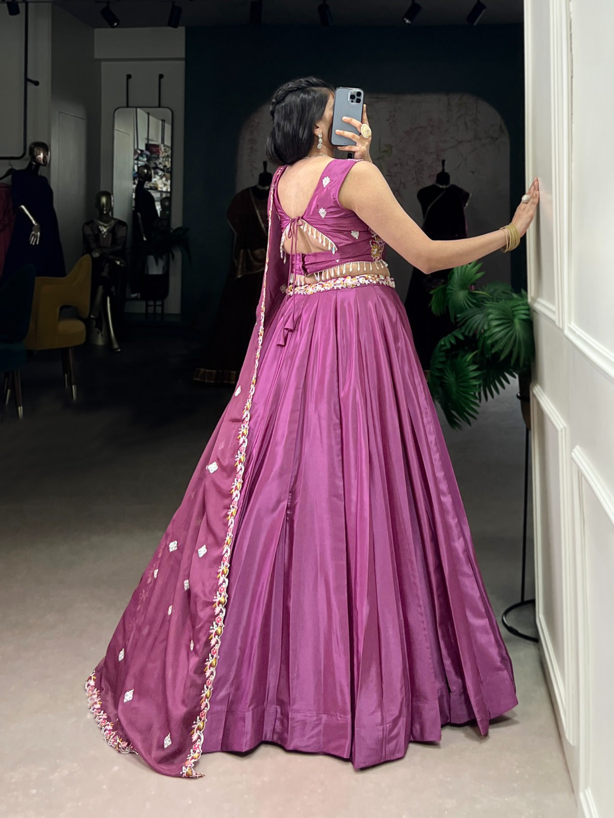 New launching Purple Silk Crepe Embroidered Lehenga Set