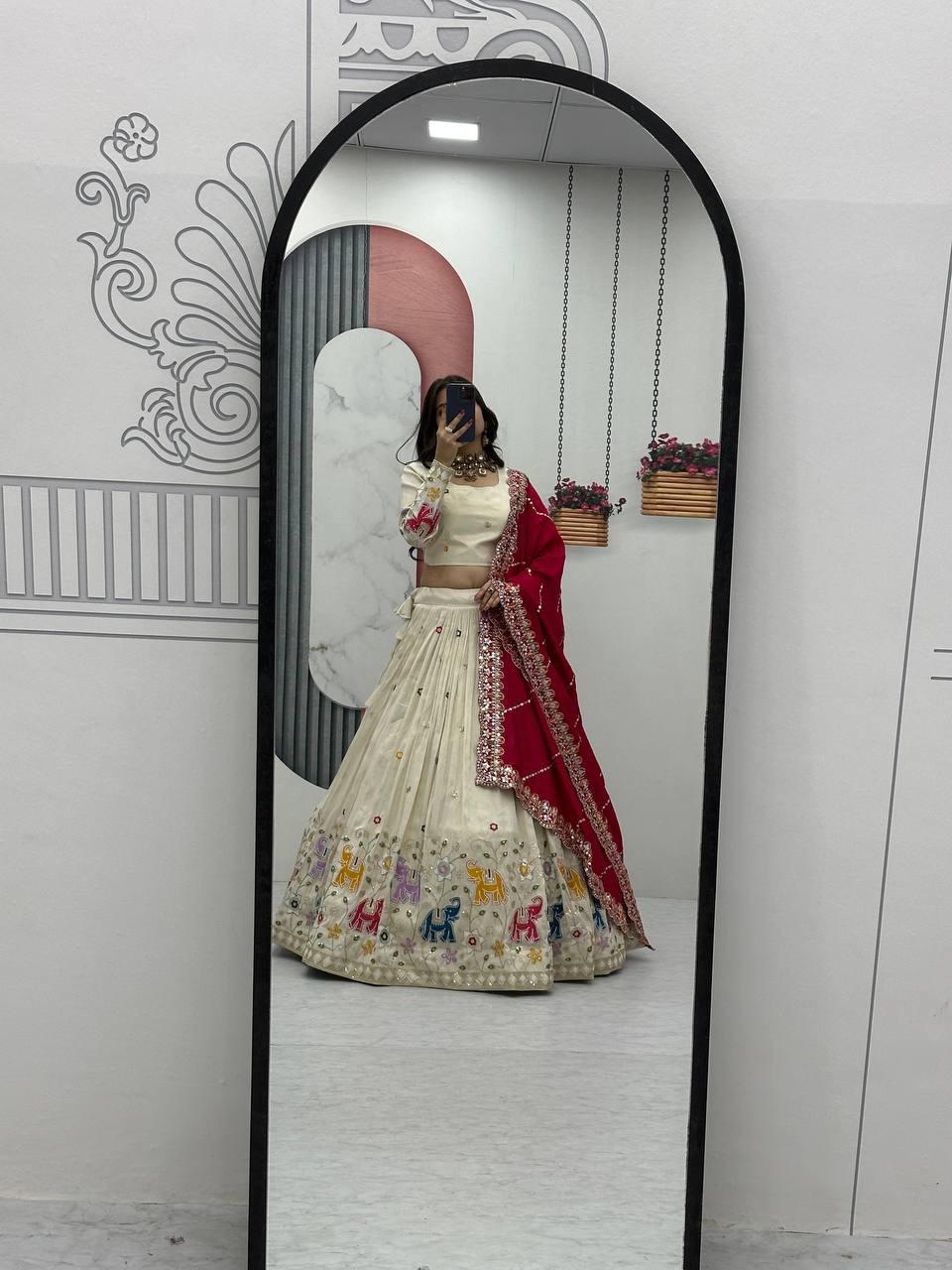 Sitara White Tissue Silk Embroidered Lehenga Set