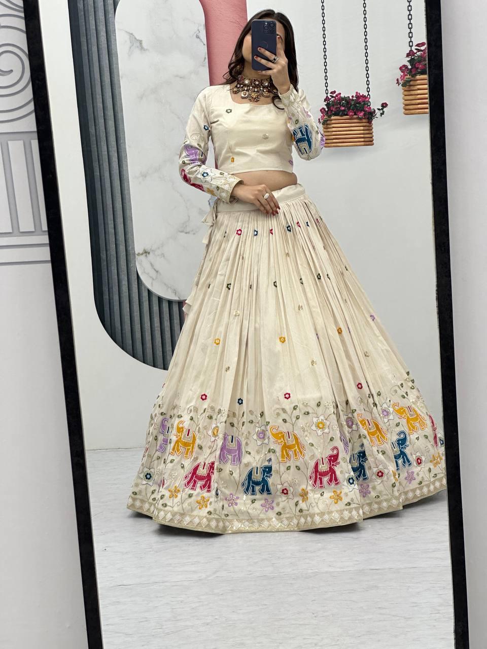 Sitara White Tissue Silk Embroidered Lehenga Set