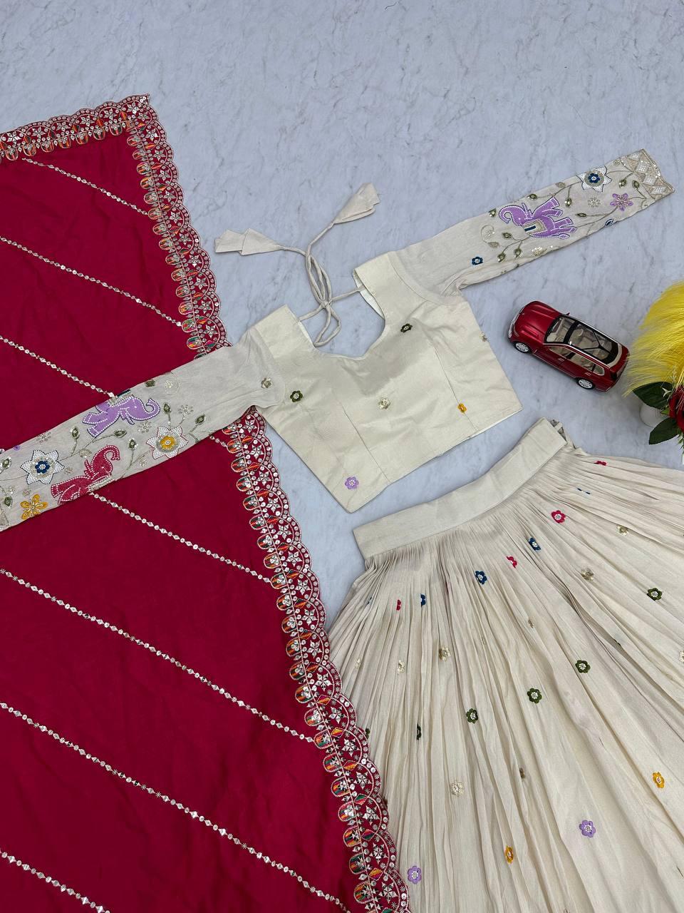 Sitara White Tissue Silk Embroidered Lehenga Set