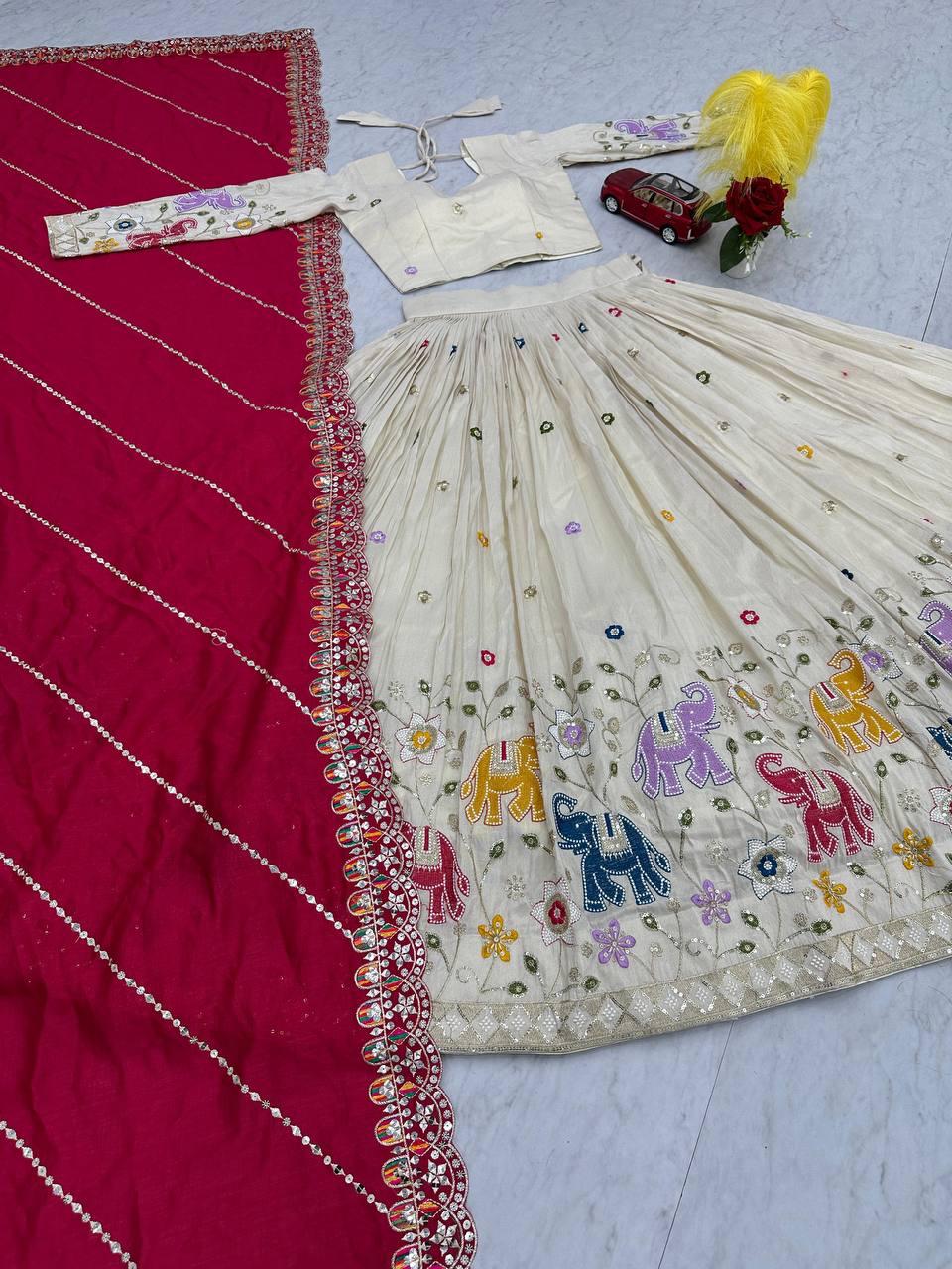 Sitara White Tissue Silk Embroidered Lehenga Set