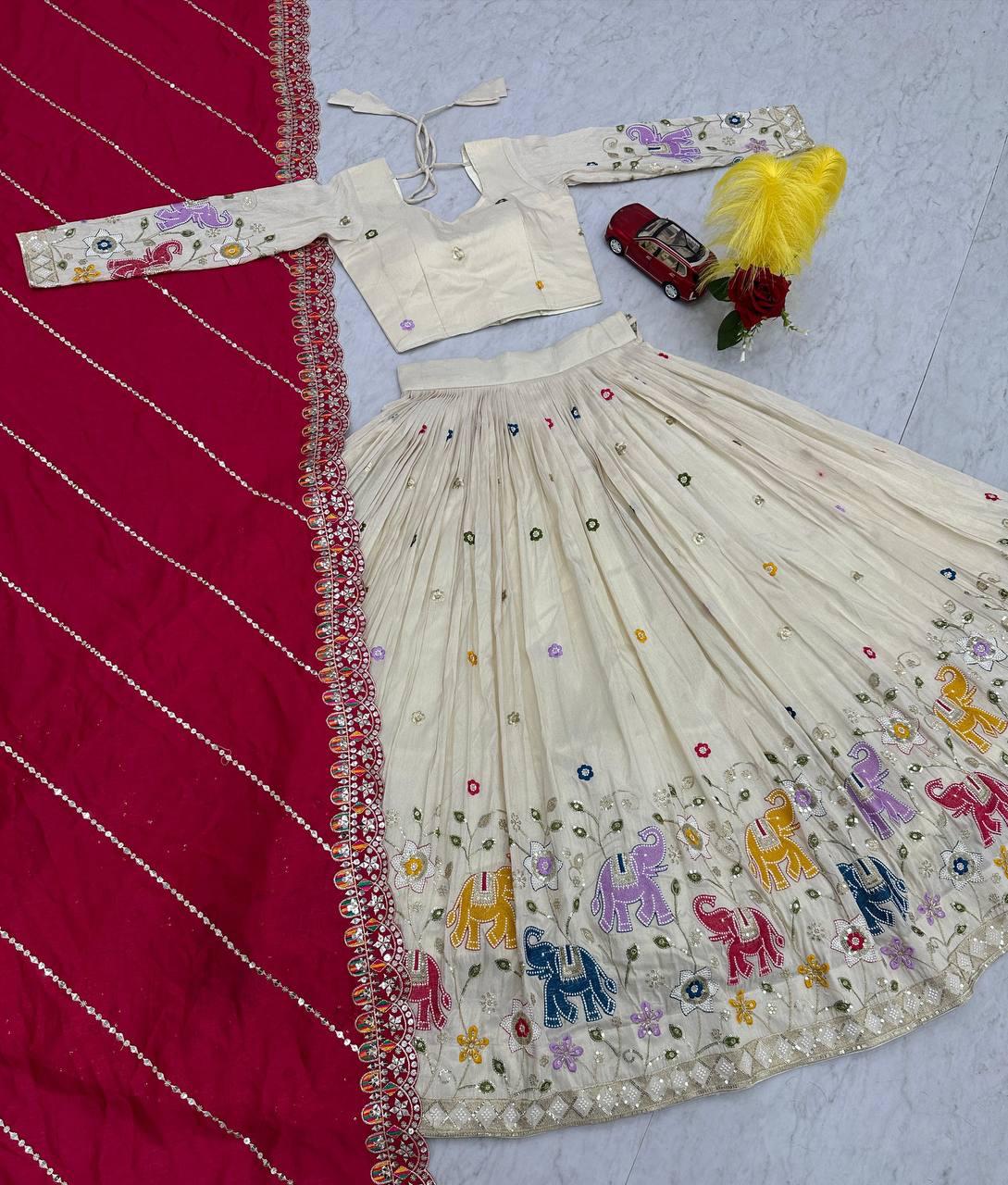 Sitara White Tissue Silk Embroidered Lehenga Set
