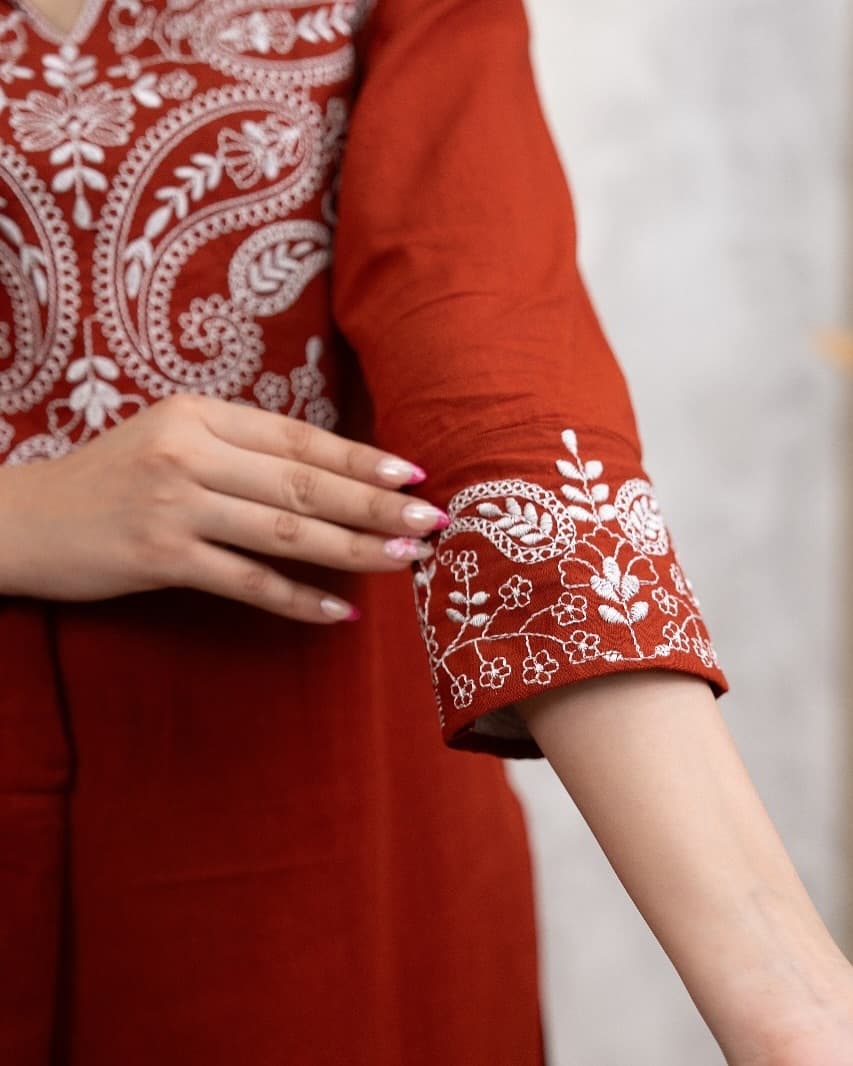 Pure Fine Cotton Embroidered Suit Set