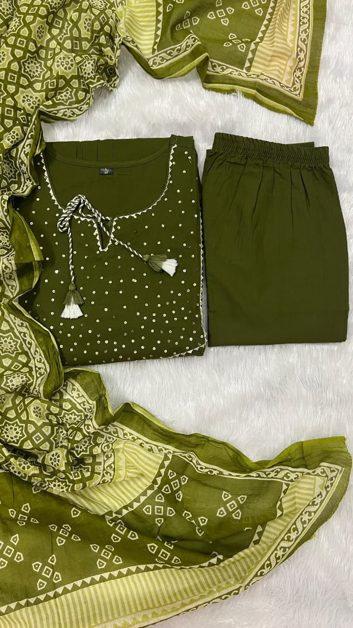 Gulzaar Embroidered Cotton Kurti Pant Dupatta Set