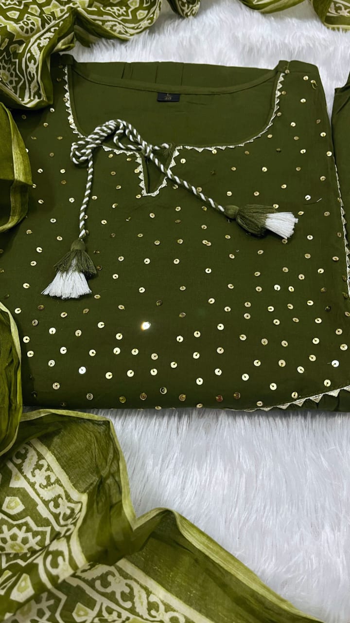 Gulzaar Embroidered Cotton Kurti Pant Dupatta Set