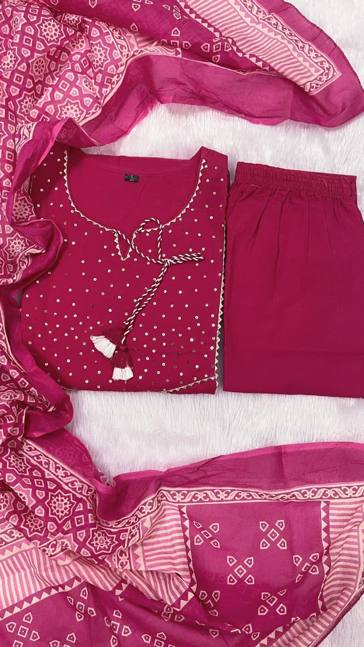 Gulzaar Embroidered Cotton Kurti Pant Dupatta Set