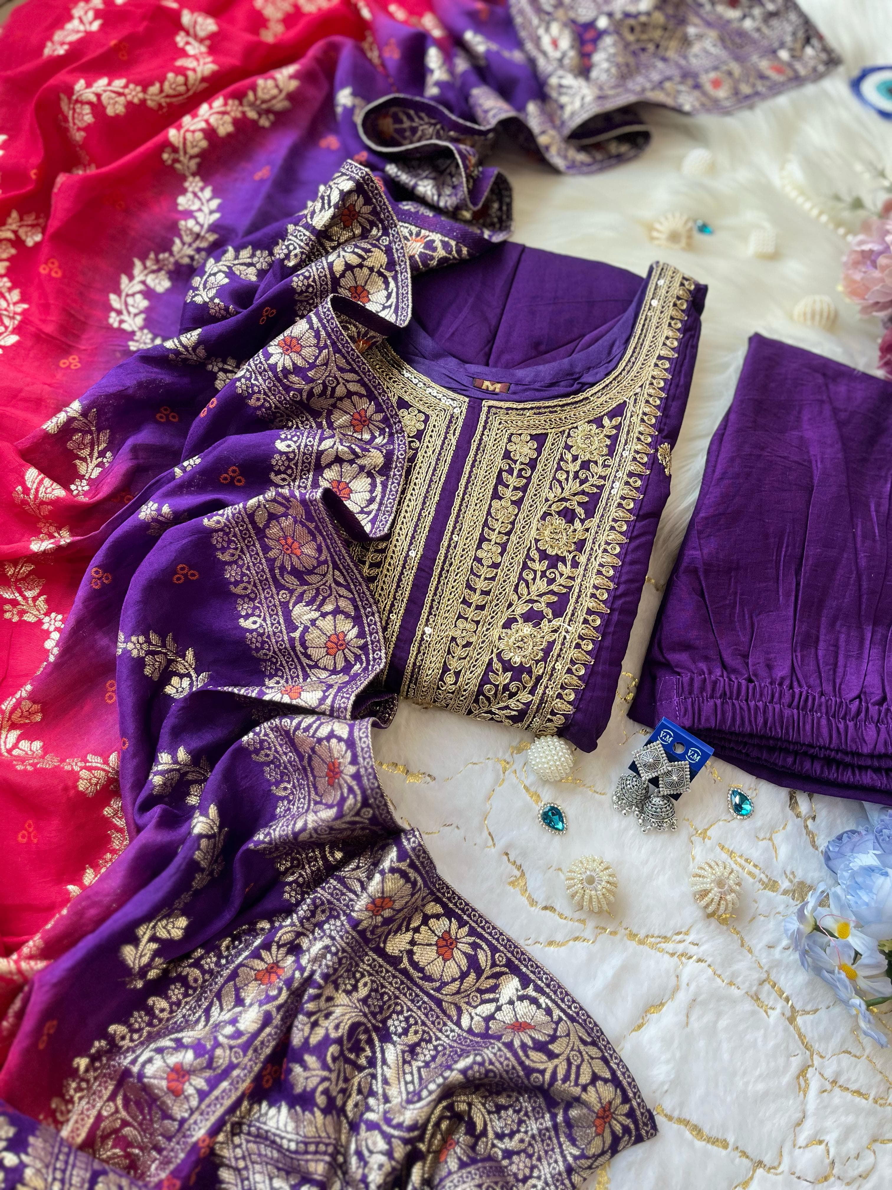Noor-E-Chandni Anarkali Kurti Pant Dupatta Set
