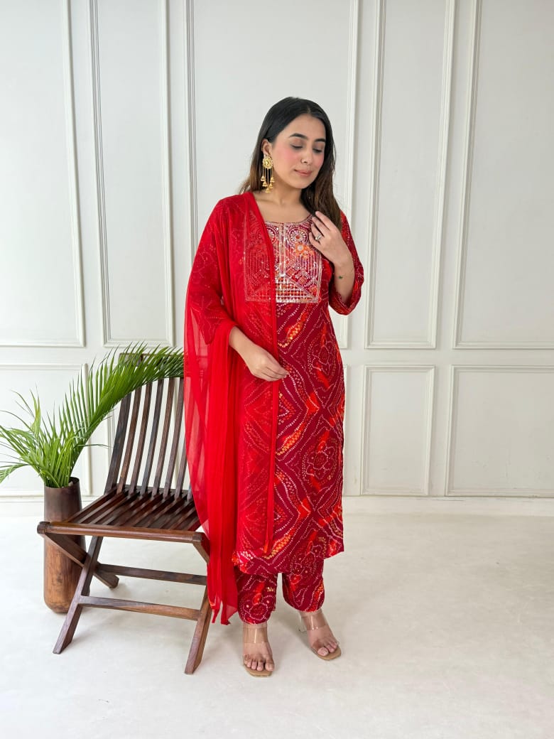 Premium Bandhej Handwork Suit Set
