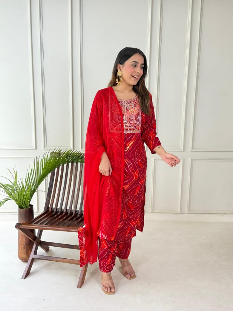 Premium Bandhej Handwork Suit Set