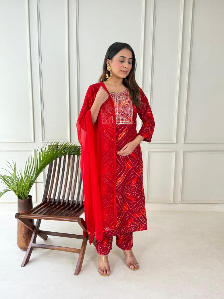Premium Bandhej Handwork Suit Set