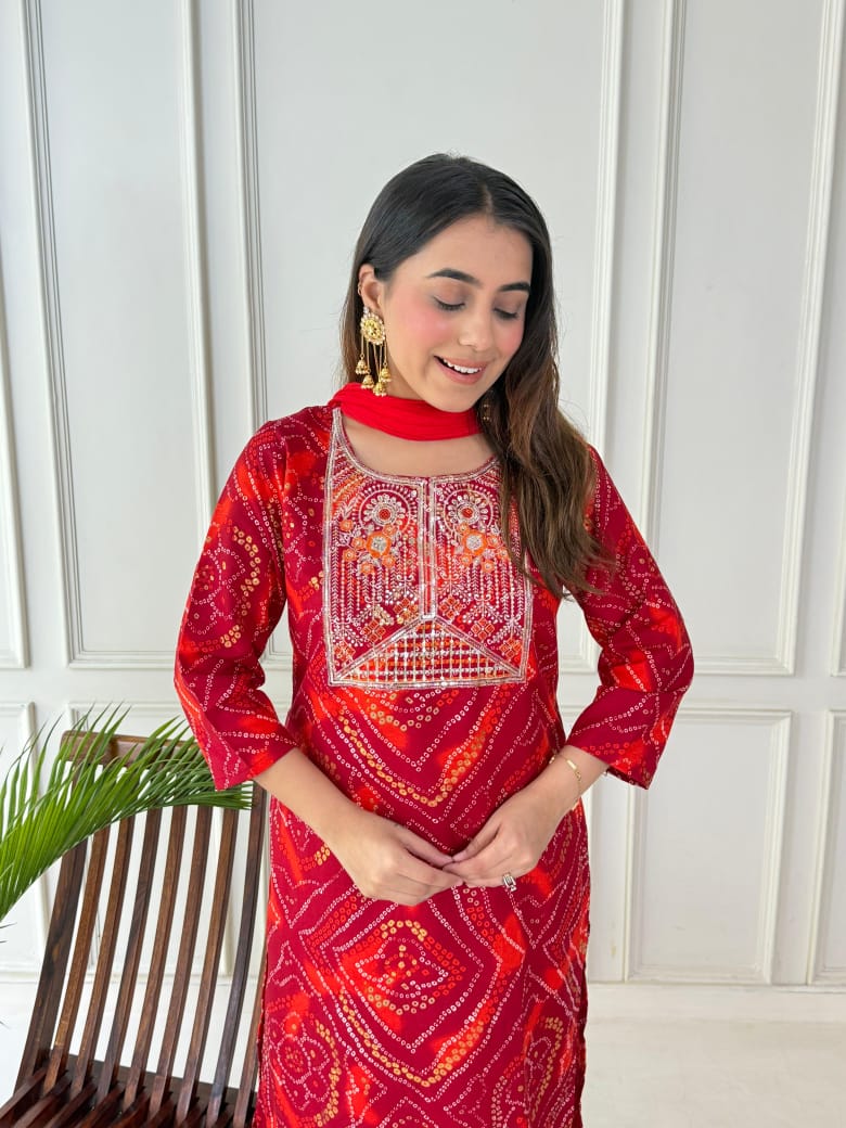 Premium Bandhej Handwork Suit Set