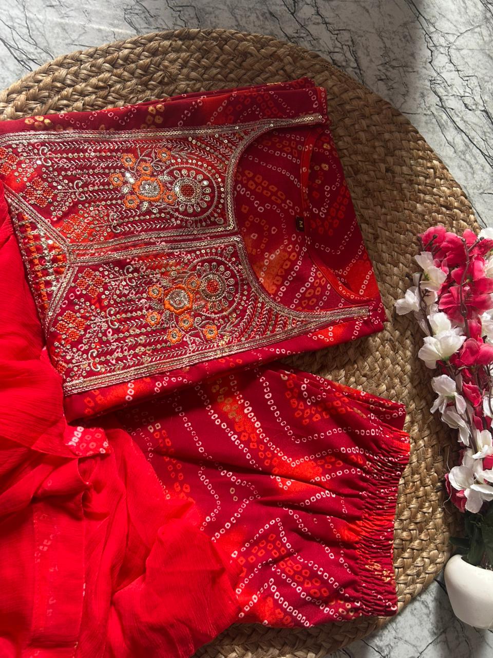 Premium Bandhej Handwork Suit Set