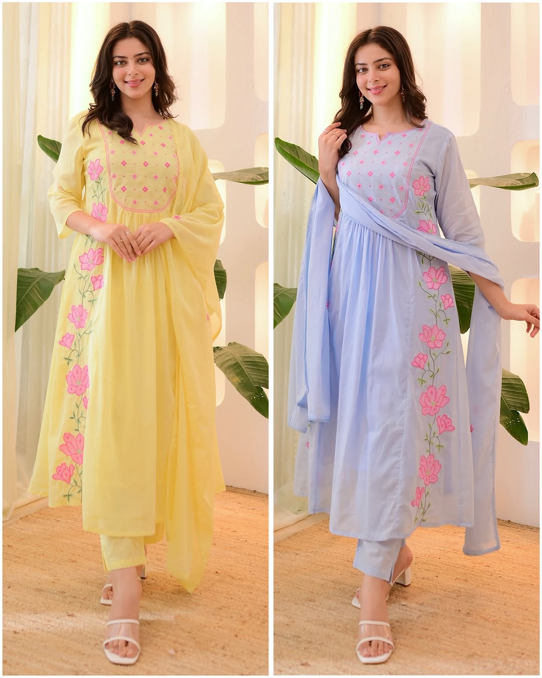 Light Blue Embroidered Cotton Suit Set