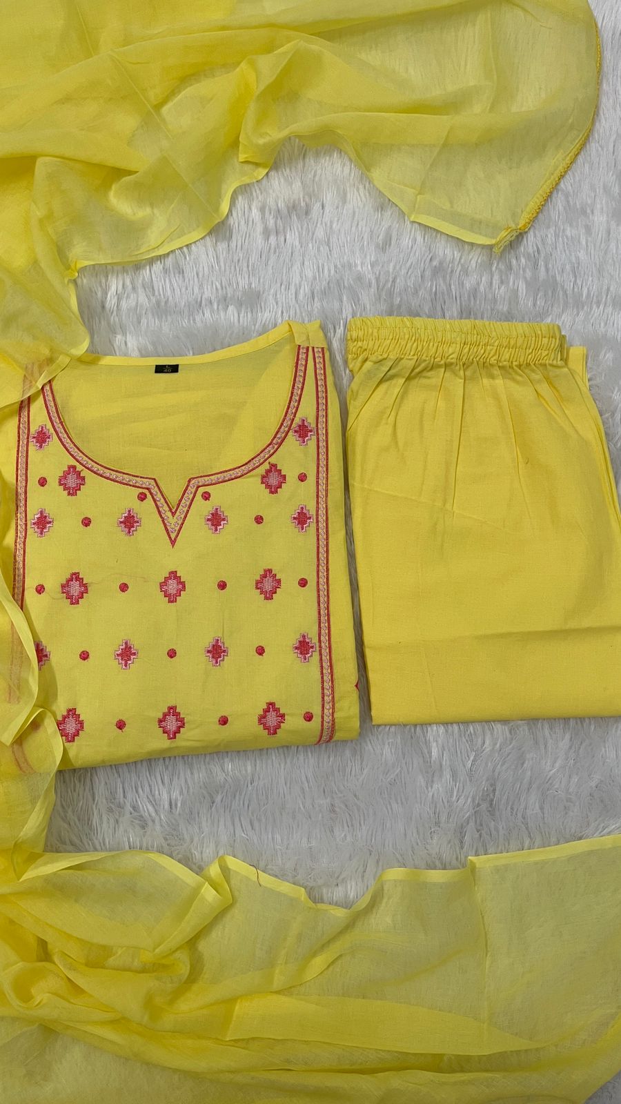 Light Yellow Embroidered Cotton Suit Set