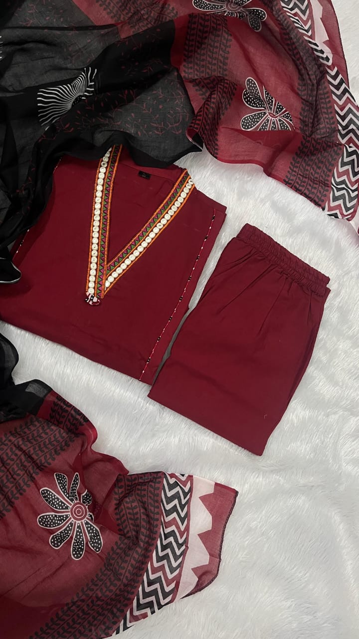Nazaara Cotton Embroidered Suit Set