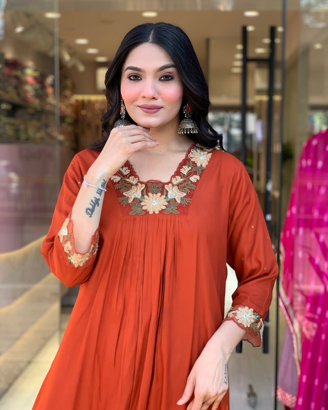 Red Elegance Embroidered Cotton Suit Set