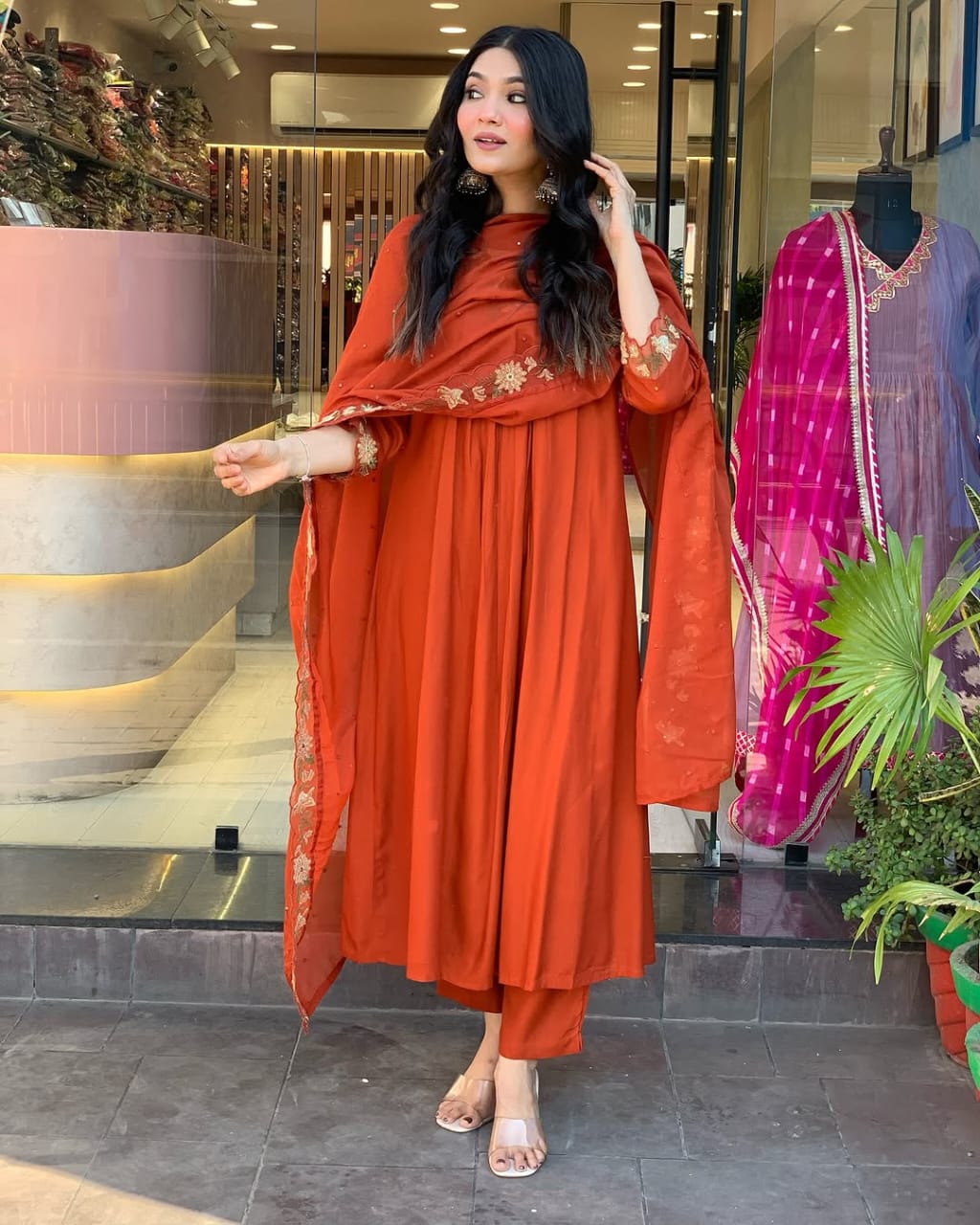 Red Elegance Embroidered Cotton Suit Set